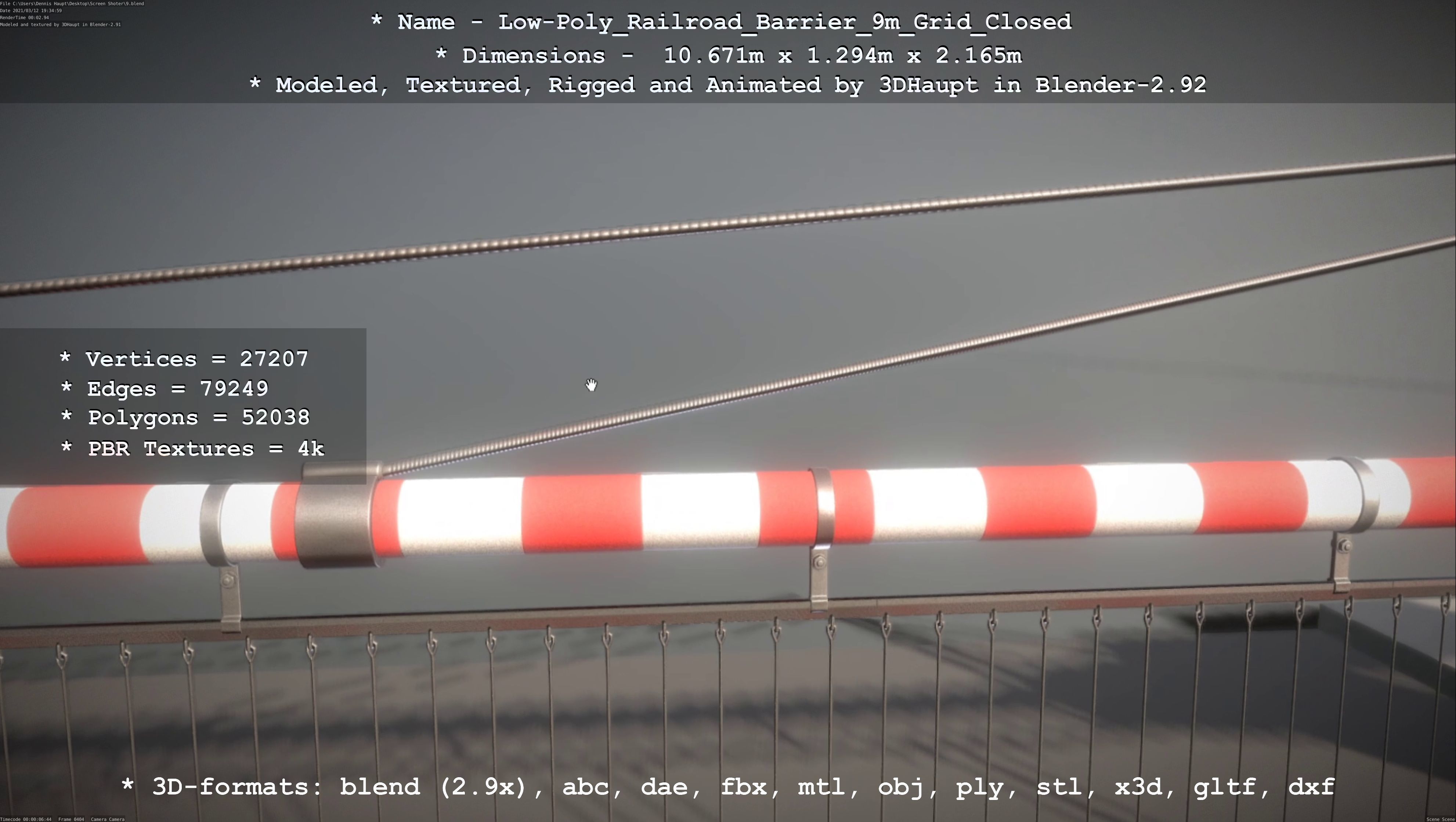 Low-Poly Railroad Barrier 9m with Protective Grid Low-poly 3D model_68