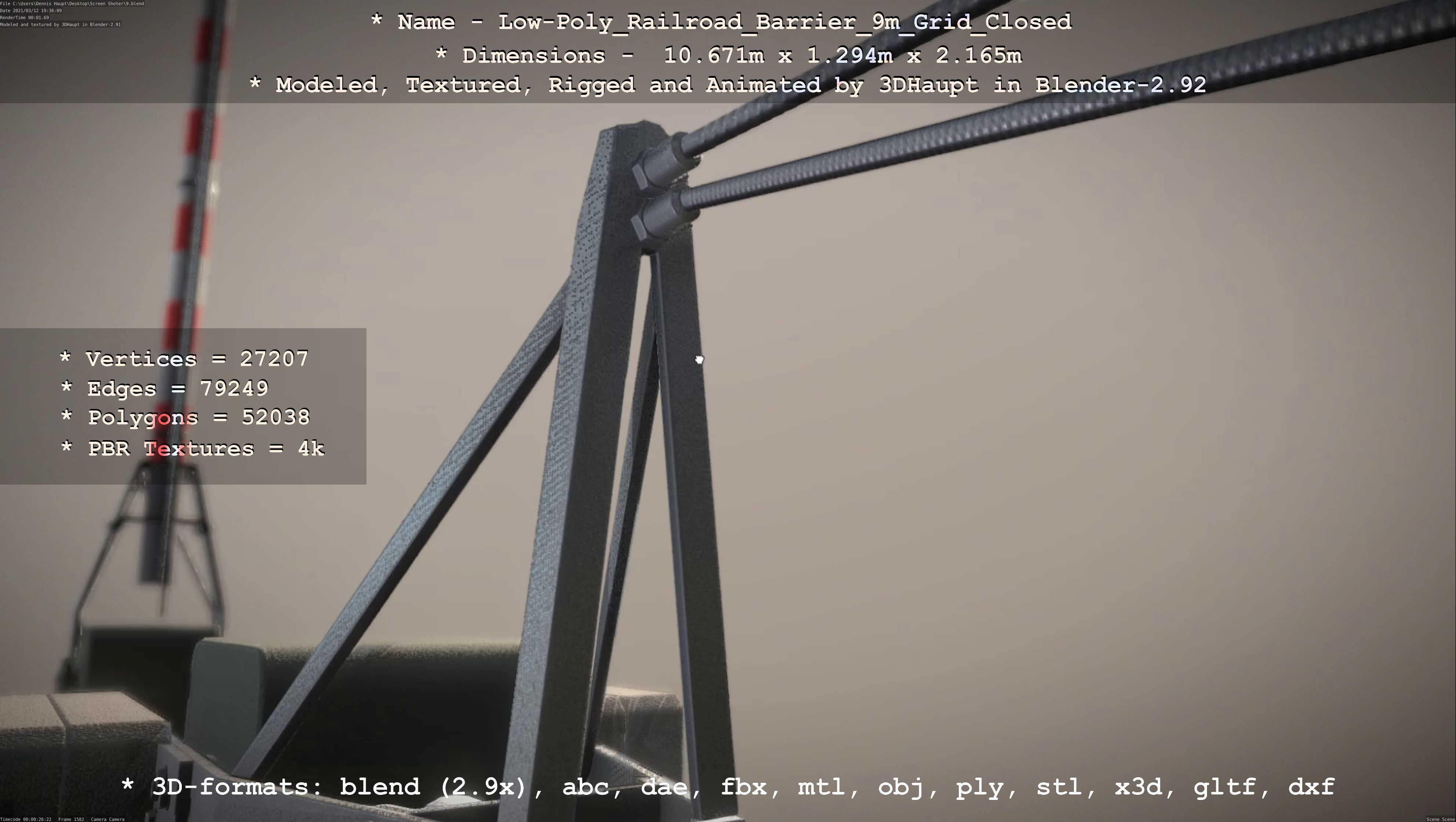 Low-Poly Railroad Barrier 9m with Protective Grid Low-poly 3D model_22