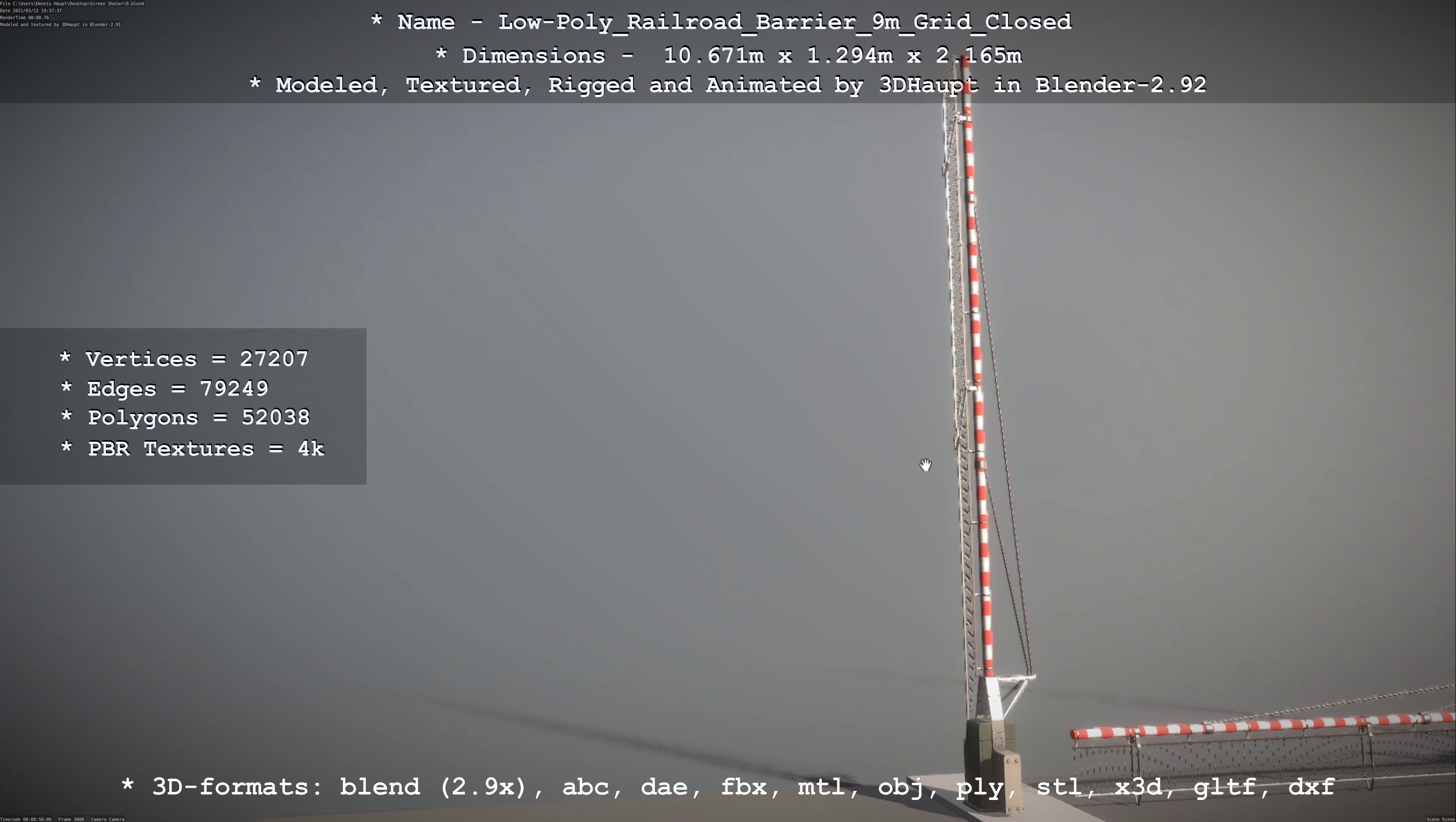 Low-Poly Railroad Barrier 9m with Protective Grid Low-poly 3D model_115