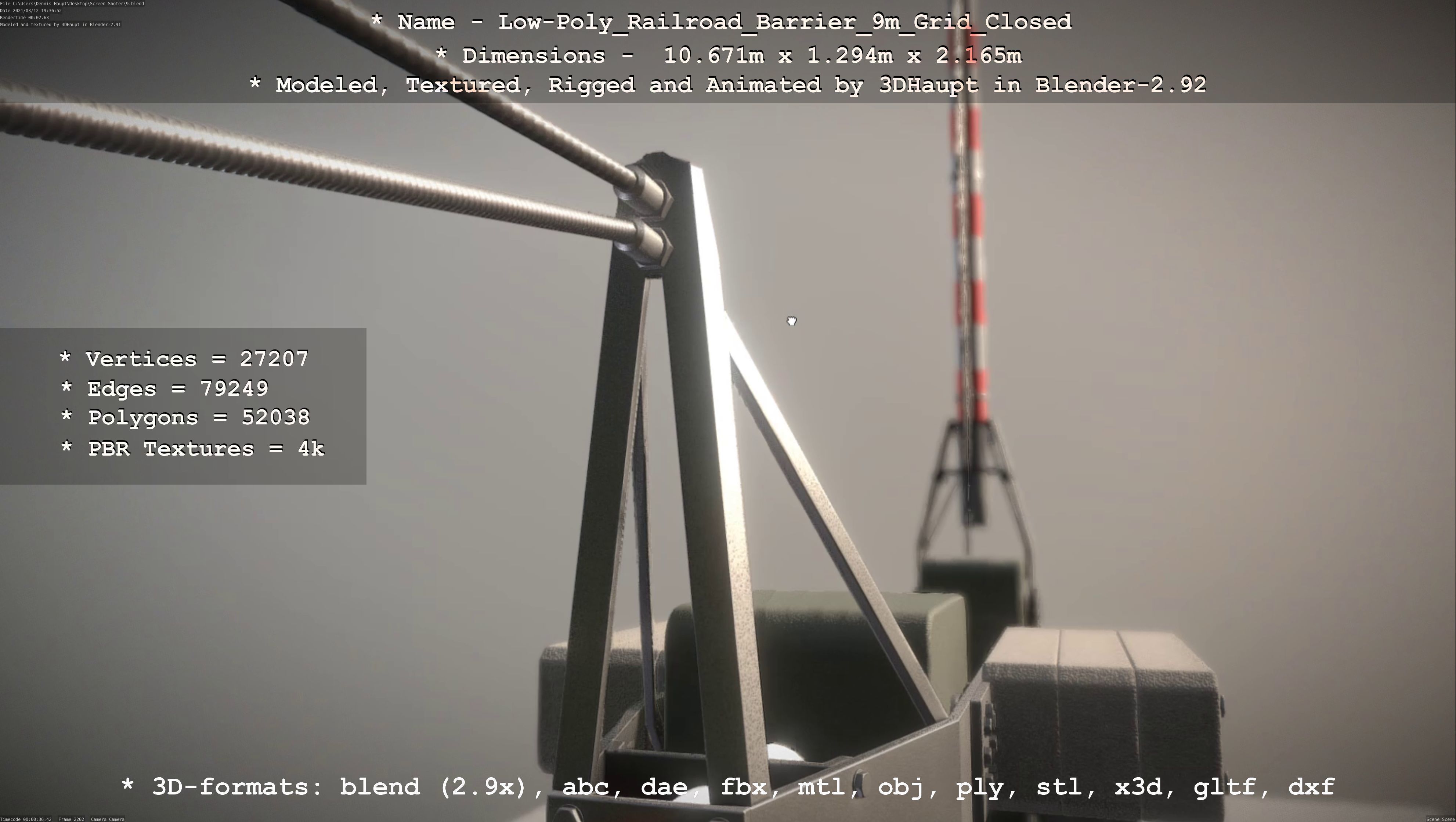 Low-Poly Railroad Barrier 9m with Protective Grid Low-poly 3D model_99