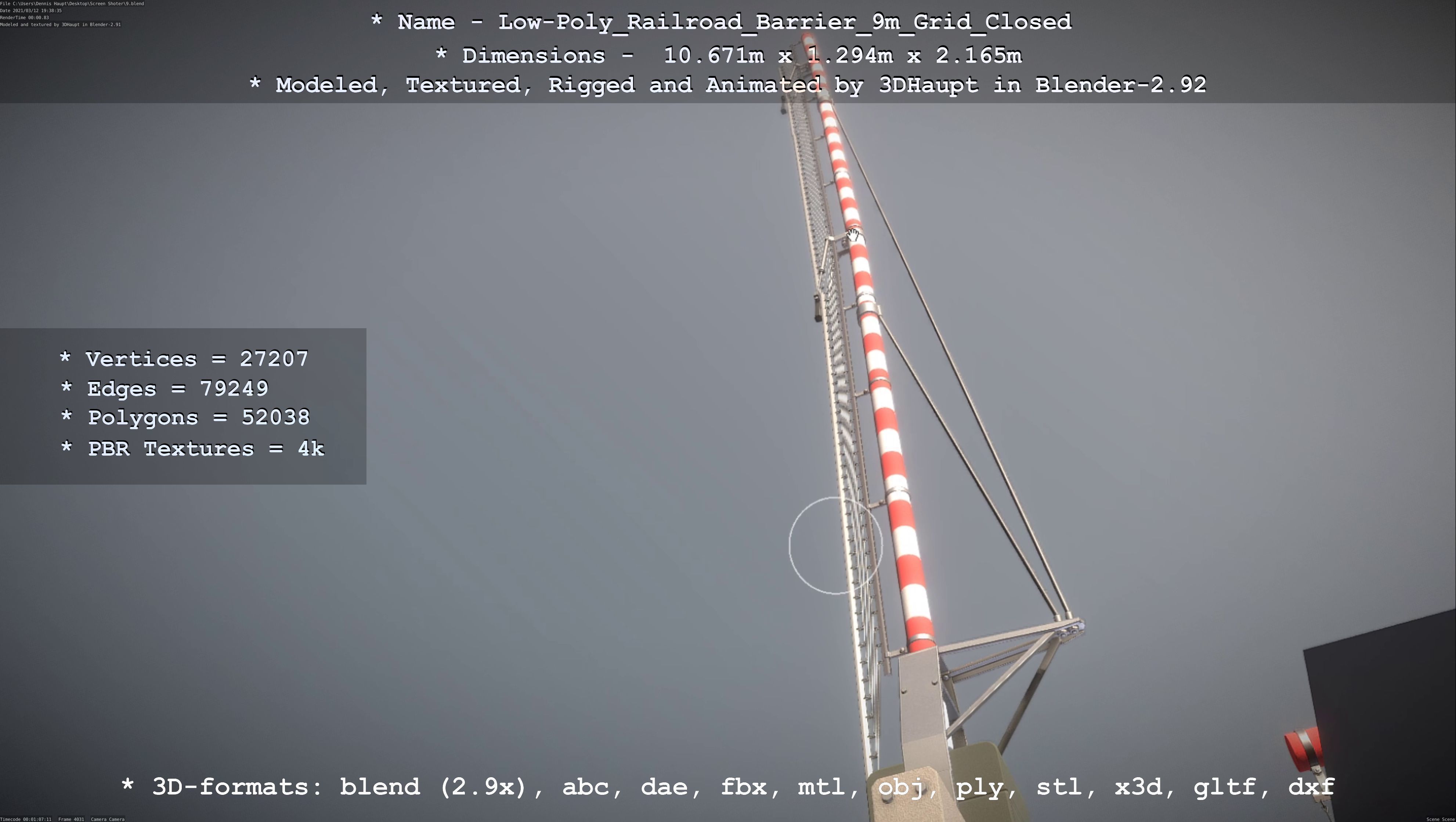 Low-Poly Railroad Barrier 9m with Protective Grid Low-poly 3D model_29