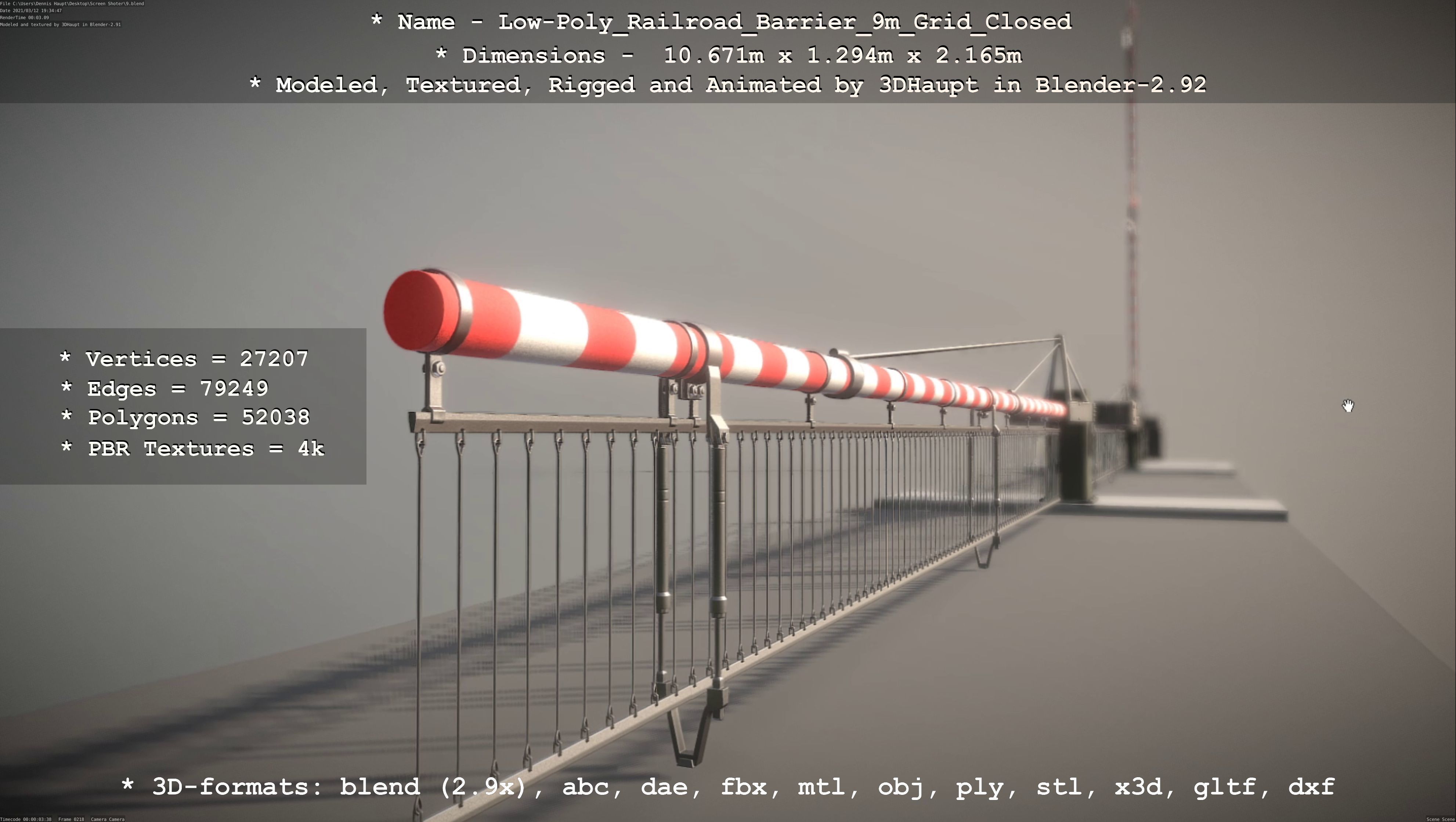 Low-Poly Railroad Barrier 9m with Protective Grid Low-poly 3D model_64