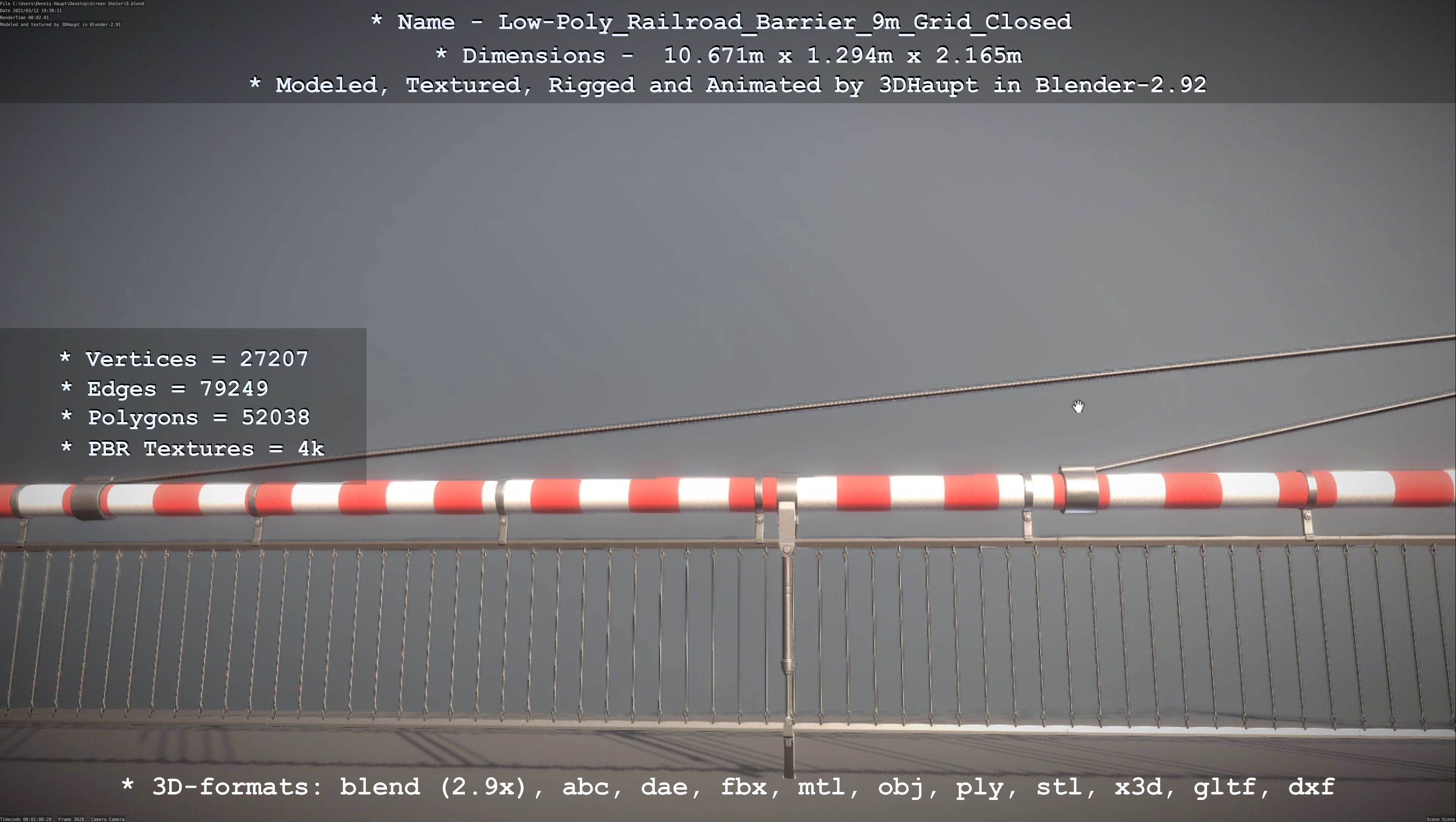 Low-Poly Railroad Barrier 9m with Protective Grid Low-poly 3D model_96