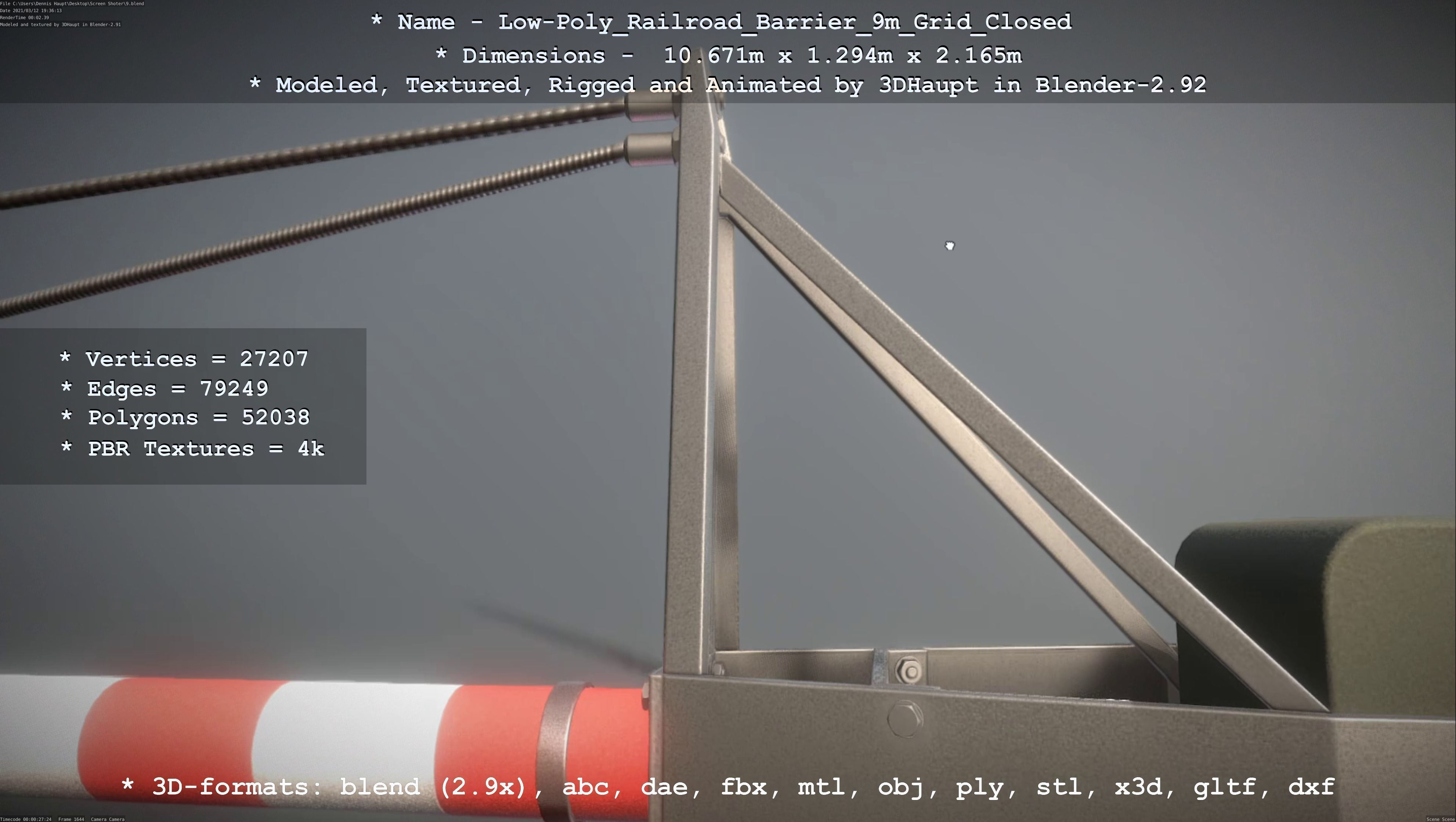 Low-Poly Railroad Barrier 9m with Protective Grid Low-poly 3D model_90