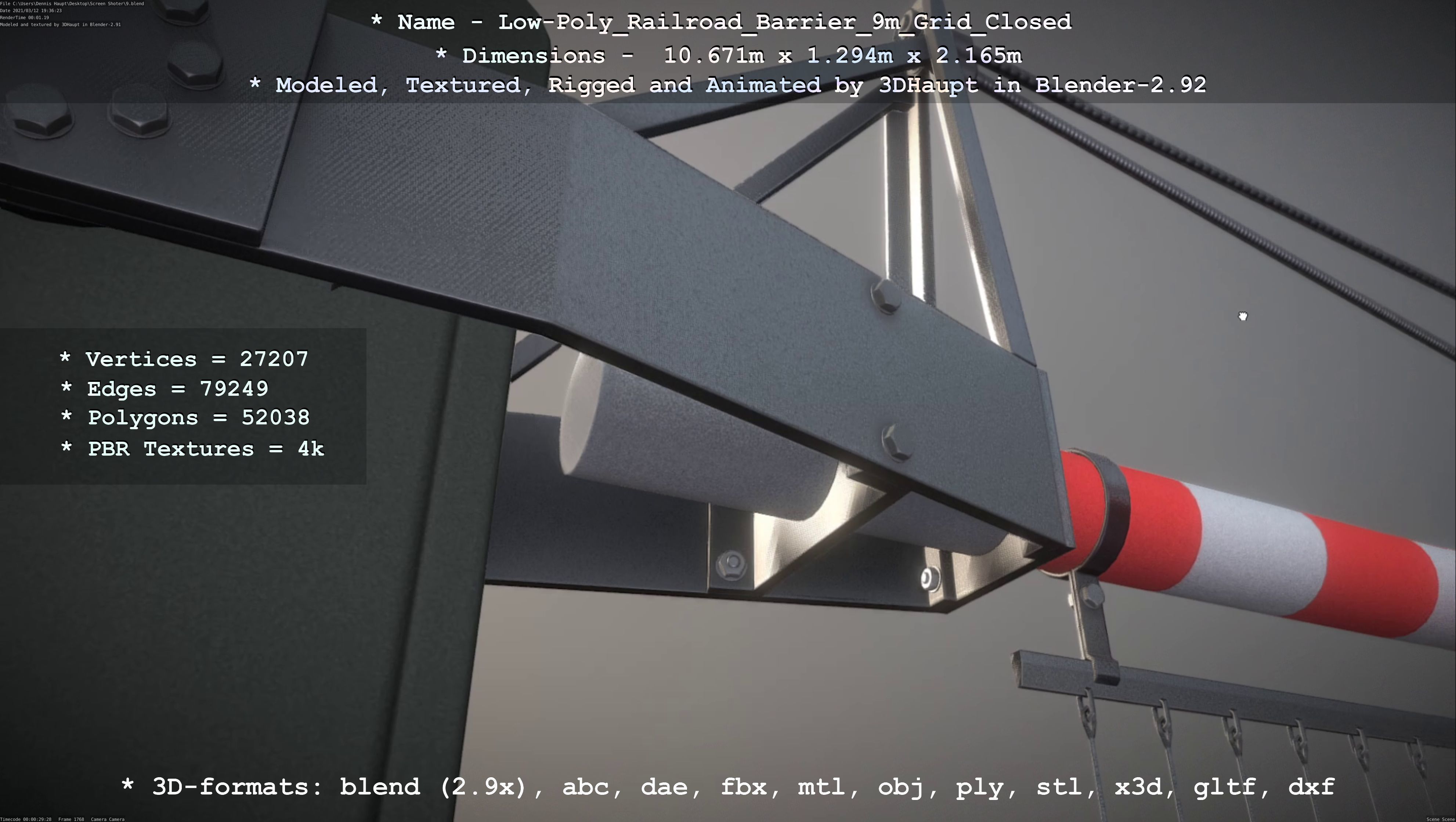 Low-Poly Railroad Barrier 9m with Protective Grid Low-poly 3D model_3
