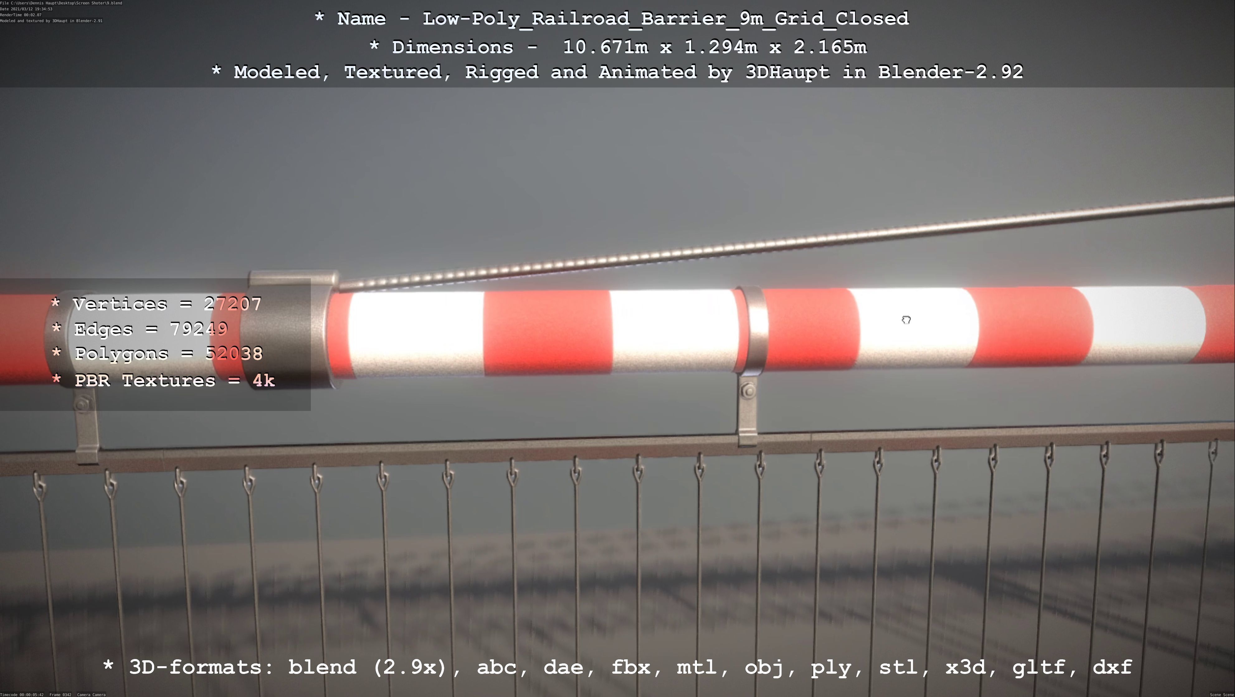 Low-Poly Railroad Barrier 9m with Protective Grid Low-poly 3D model_67