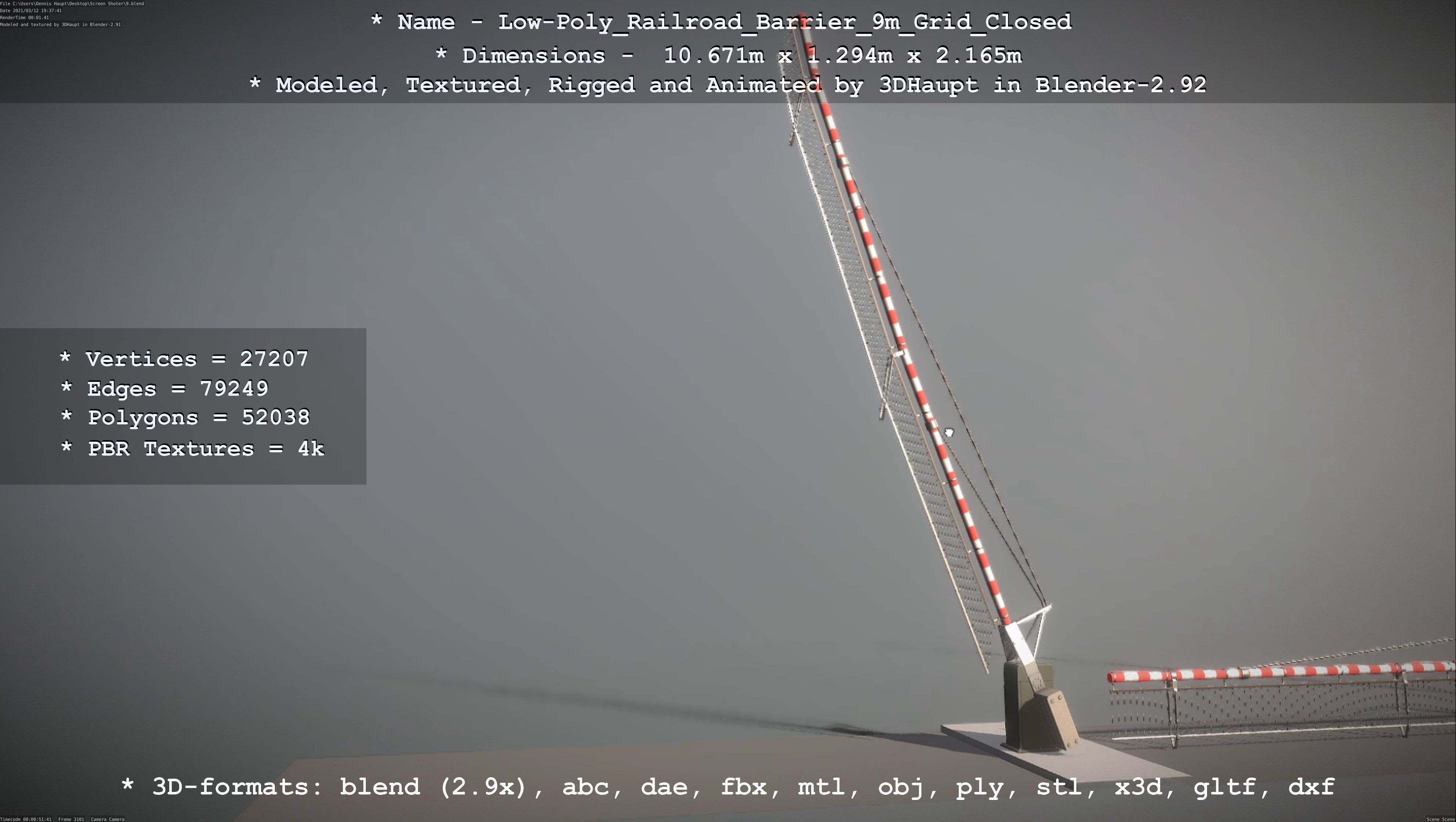 Low-Poly Railroad Barrier 9m with Protective Grid Low-poly 3D model_119