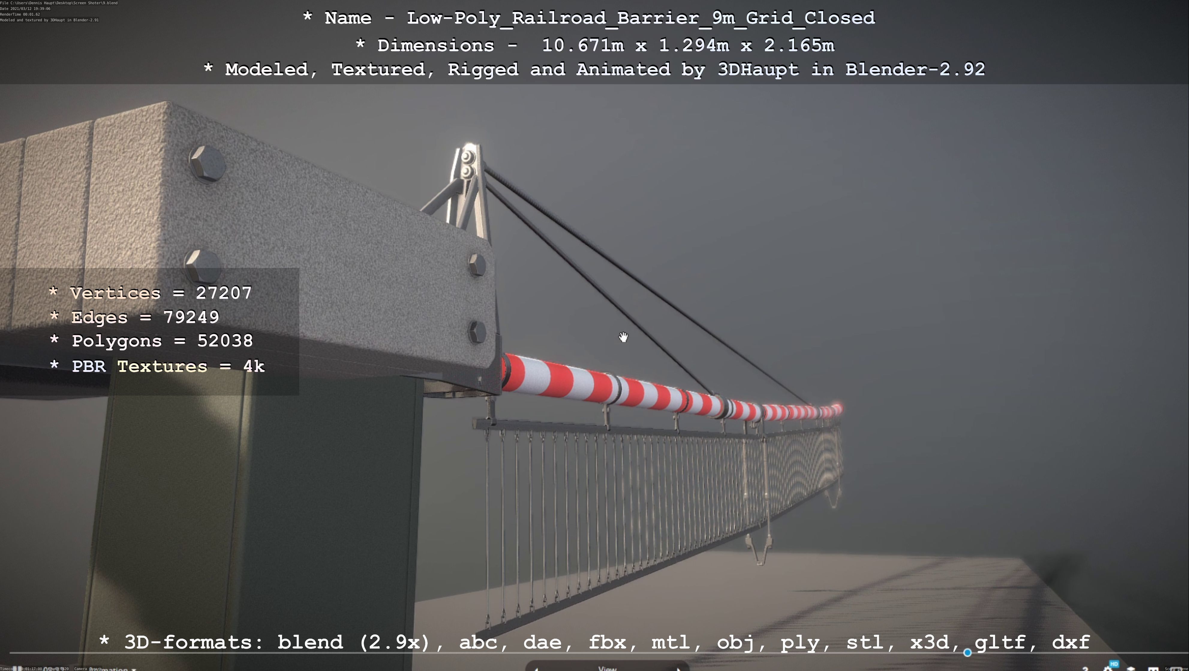 Low-Poly Railroad Barrier 9m with Protective Grid Low-poly 3D model_47