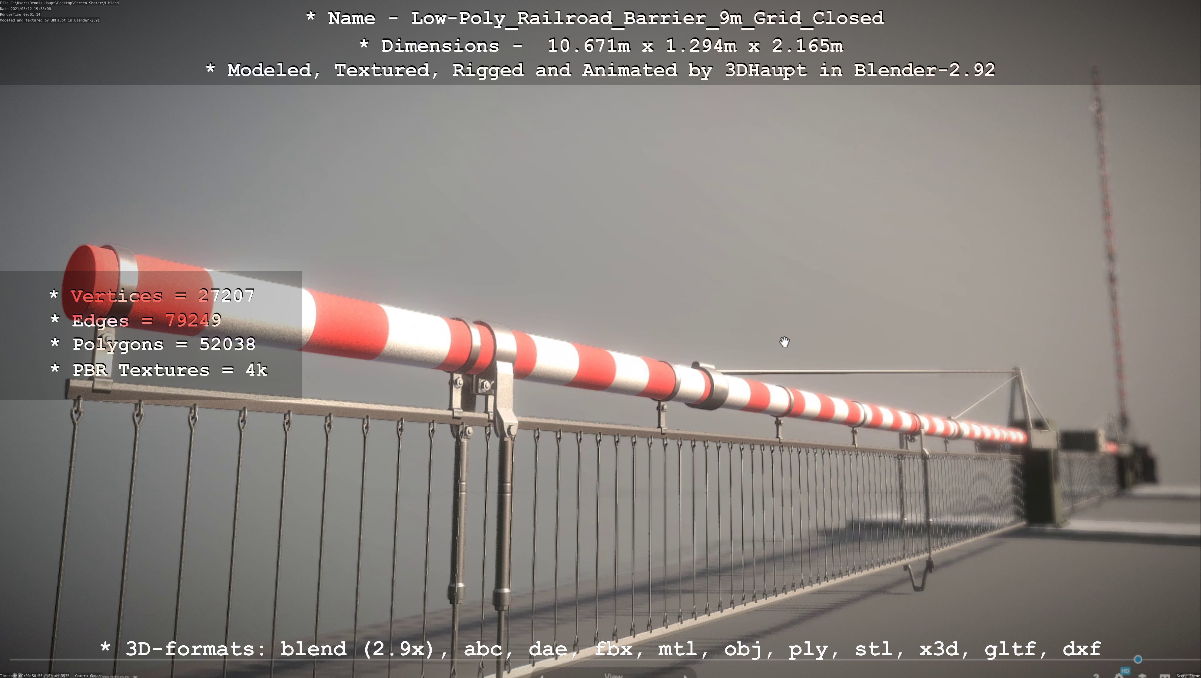 Low-Poly Railroad Barrier 9m with Protective Grid Low-poly 3D model_63