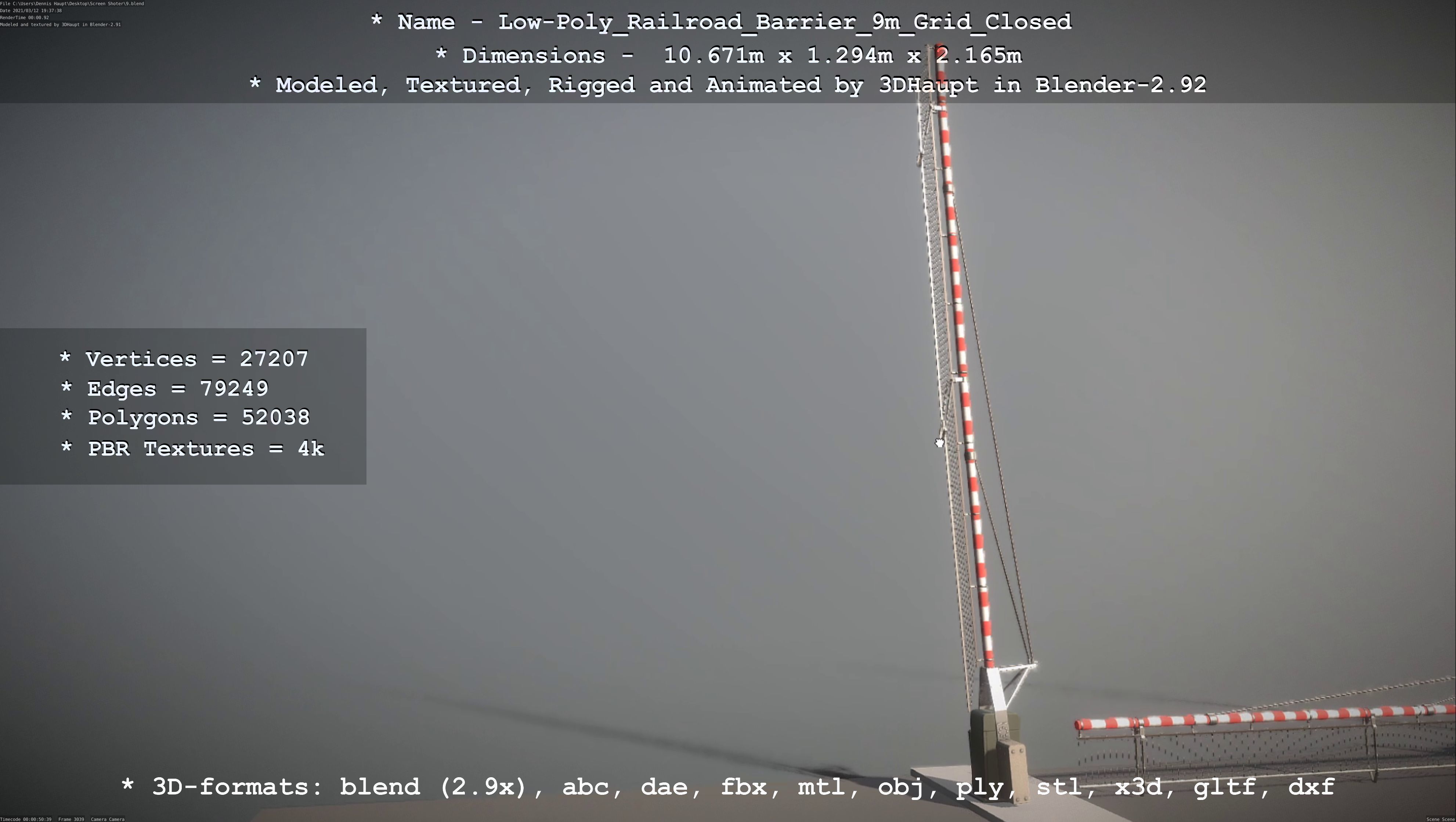 Low-Poly Railroad Barrier 9m with Protective Grid Low-poly 3D model_116