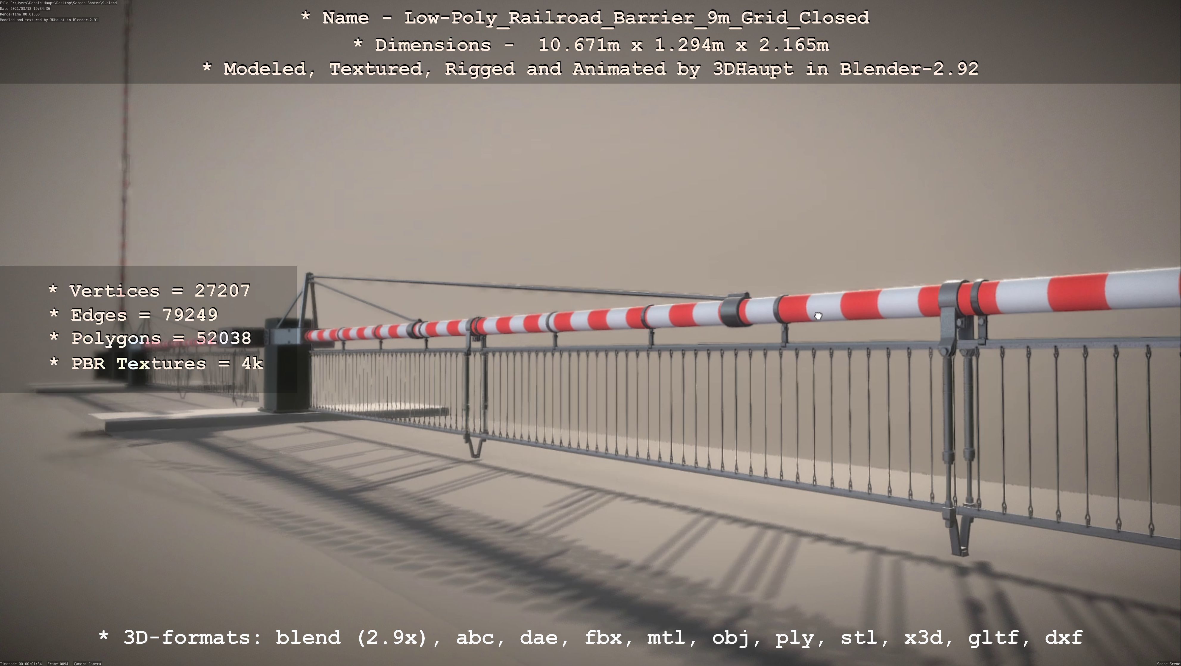 Low-Poly Railroad Barrier 9m with Protective Grid Low-poly 3D model_61