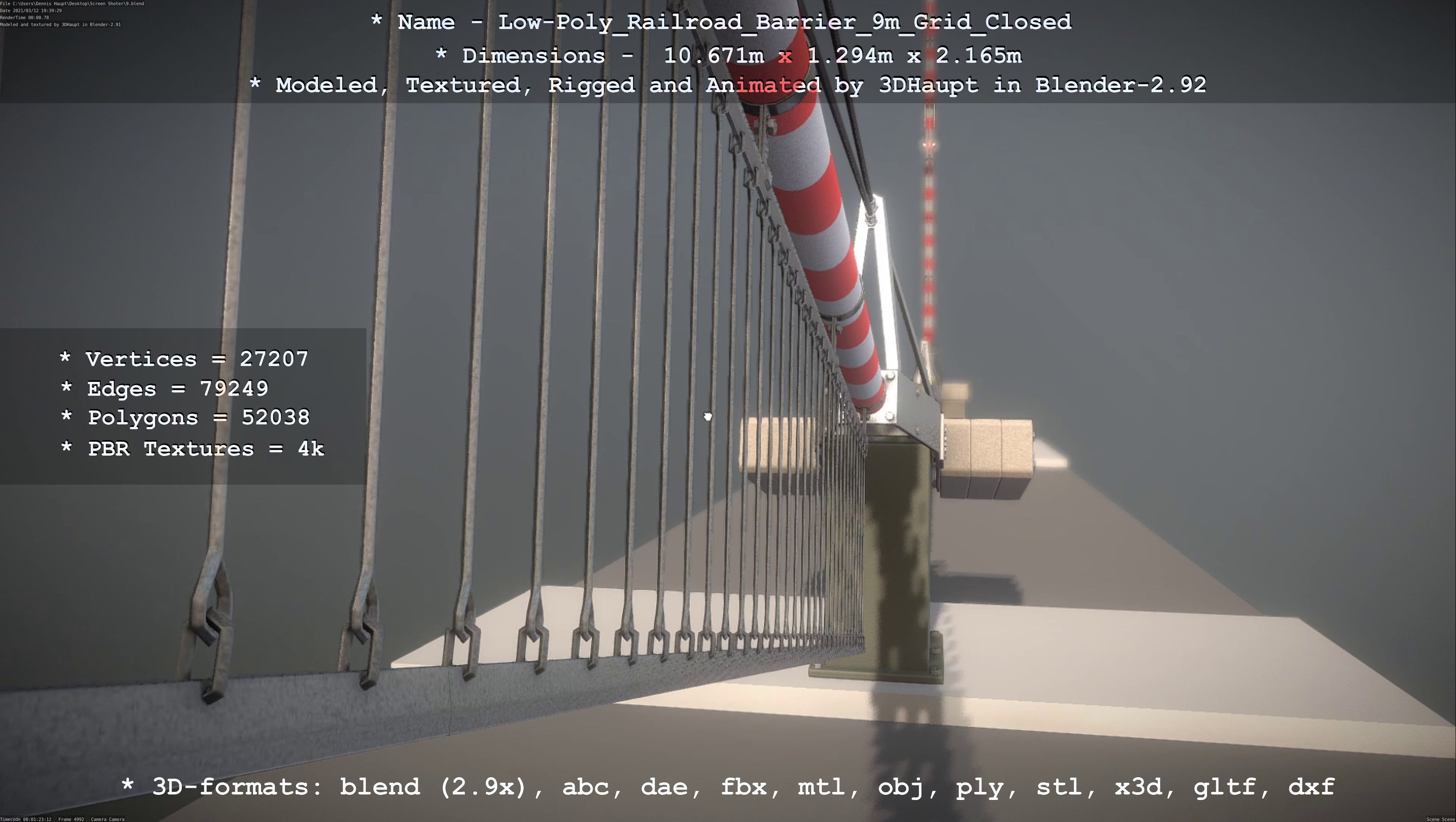 Low-Poly Railroad Barrier 9m with Protective Grid Low-poly 3D model_58