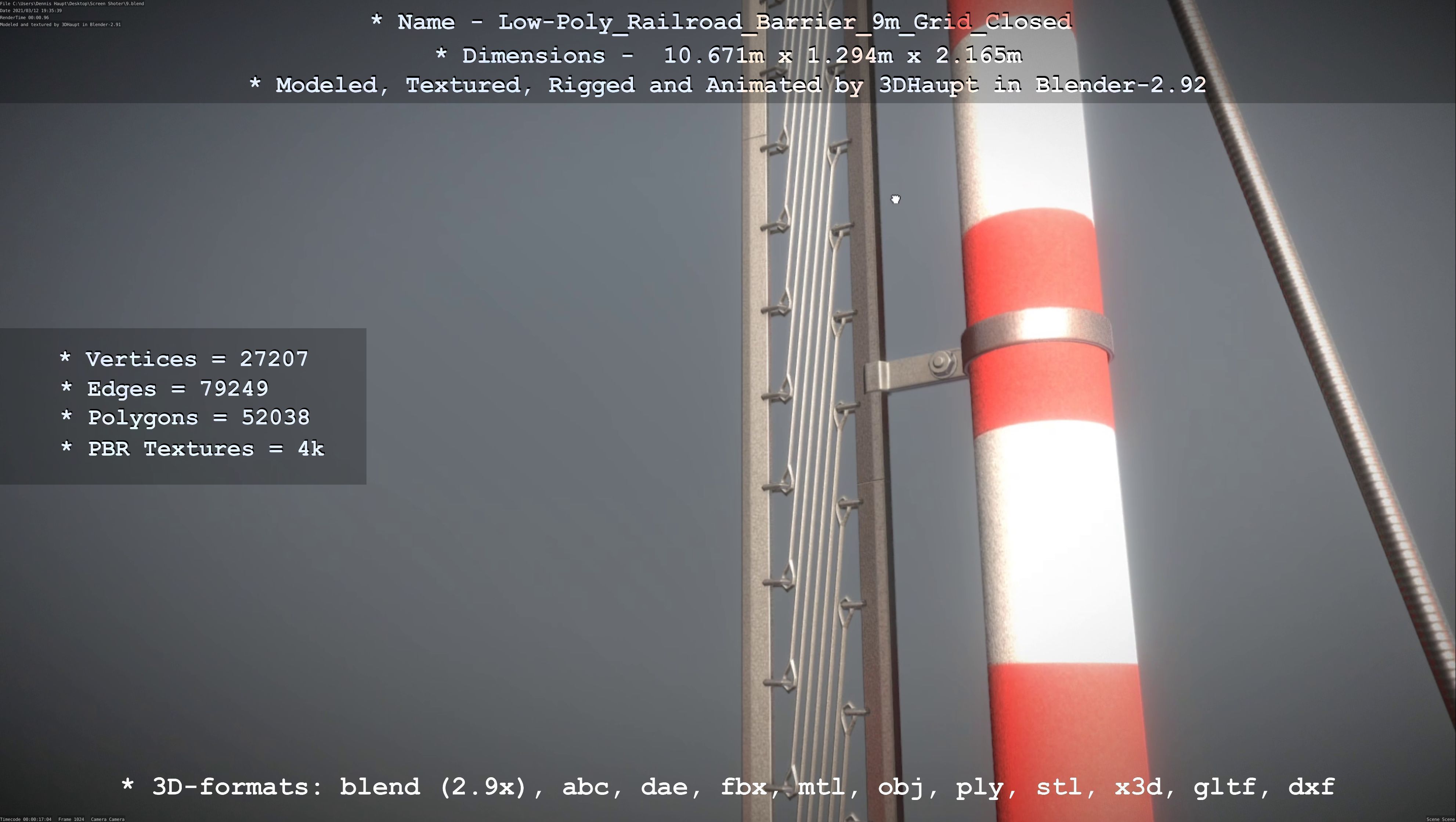 Low-Poly Railroad Barrier 9m with Protective Grid Low-poly 3D model_79