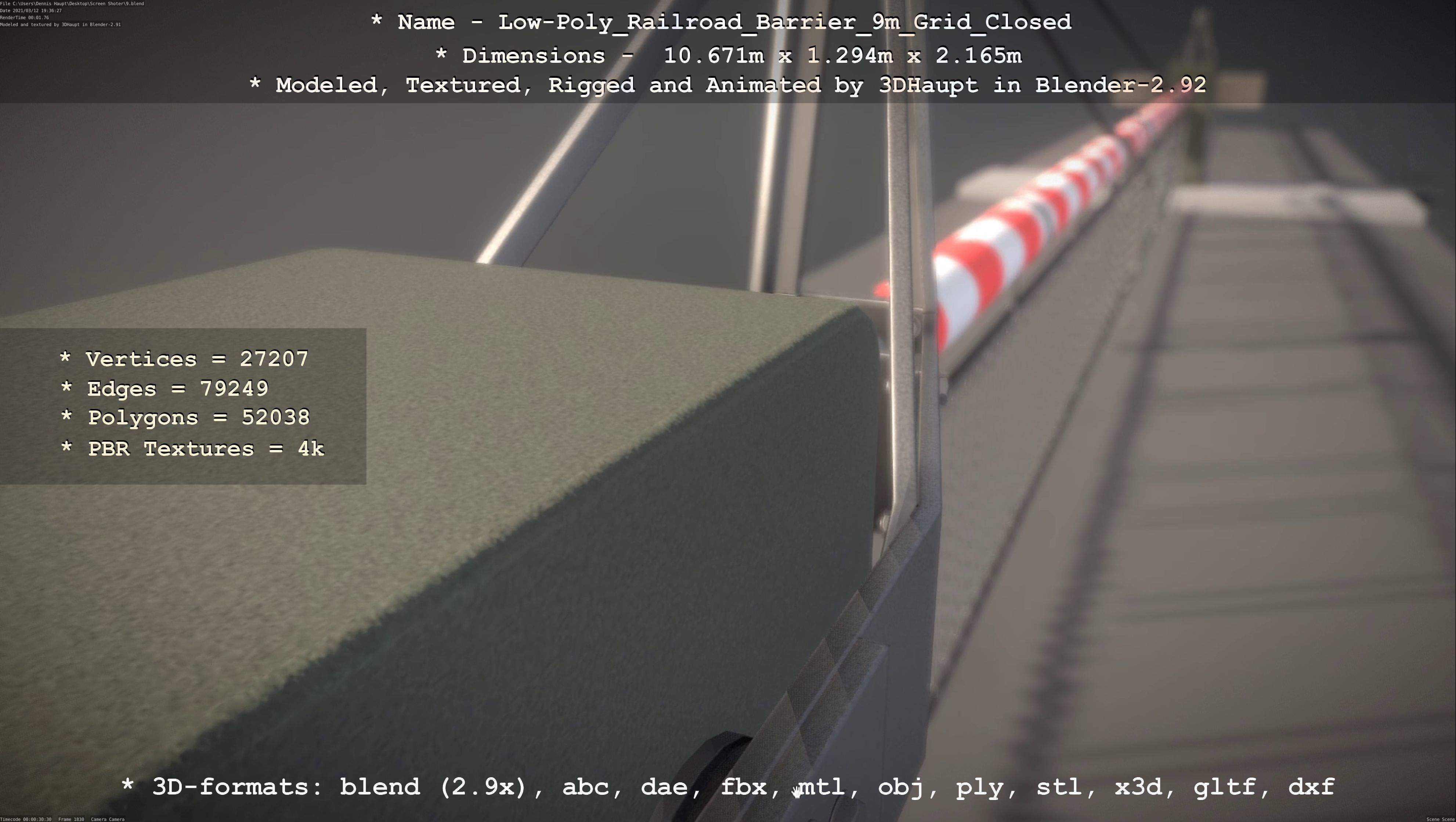 Low-Poly Railroad Barrier 9m with Protective Grid Low-poly 3D model_93