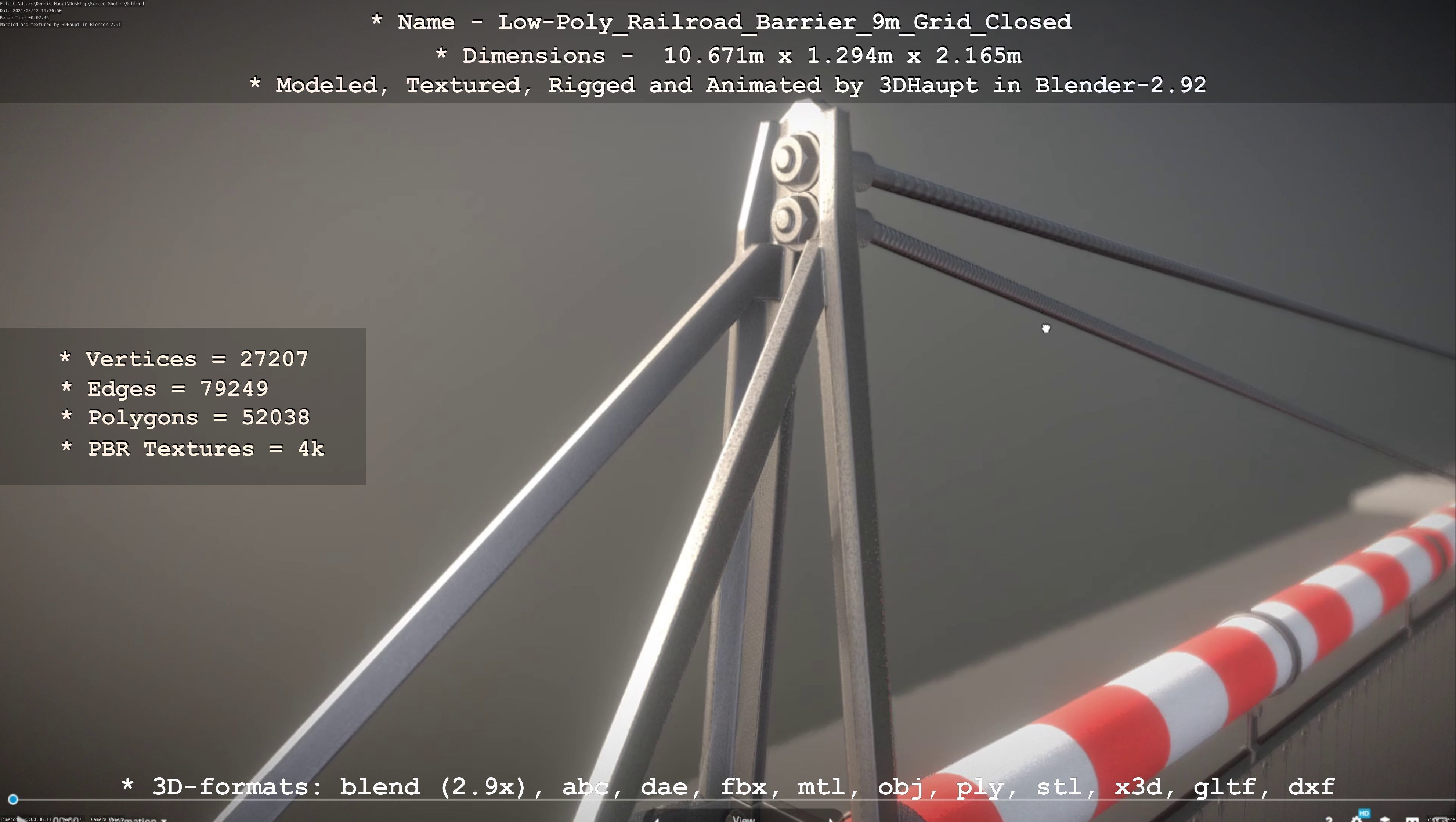 Low-Poly Railroad Barrier 9m with Protective Grid Low-poly 3D model_98