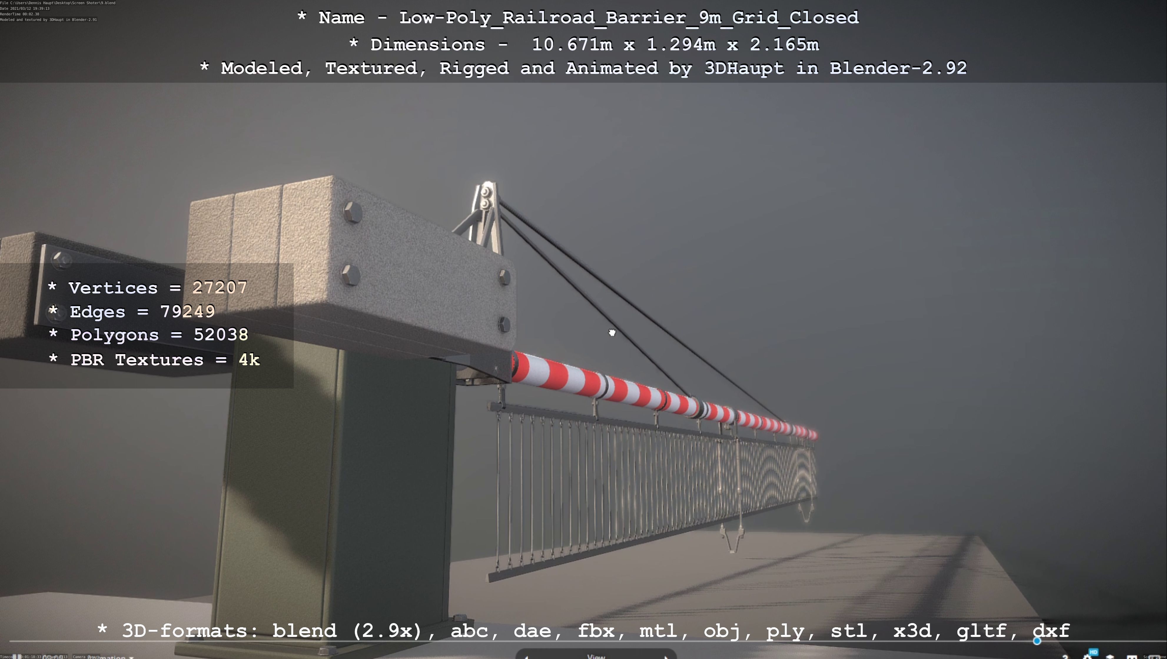 Low-Poly Railroad Barrier 9m with Protective Grid Low-poly 3D model_50
