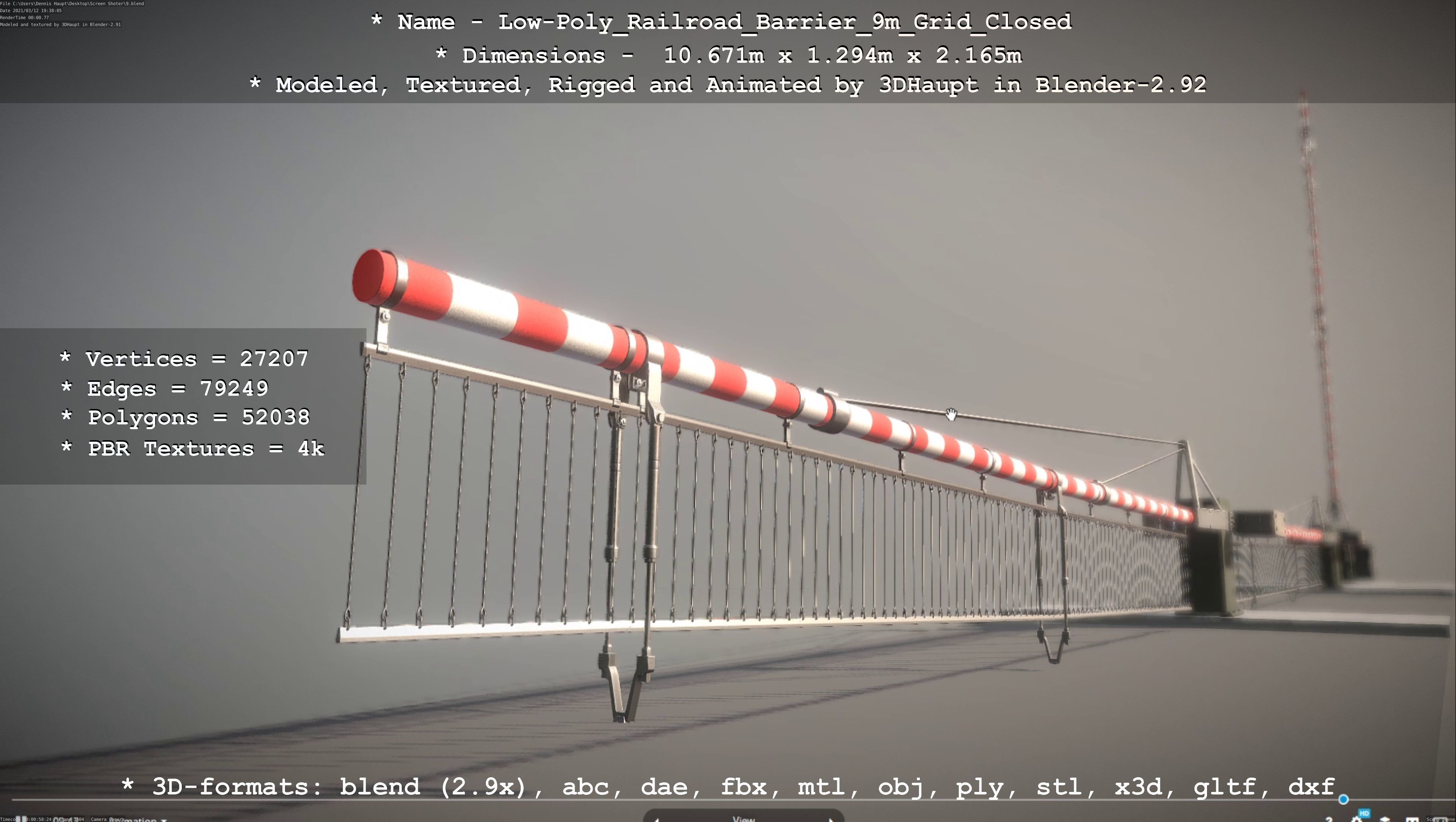 Low-Poly Railroad Barrier 9m with Protective Grid Low-poly 3D model_52