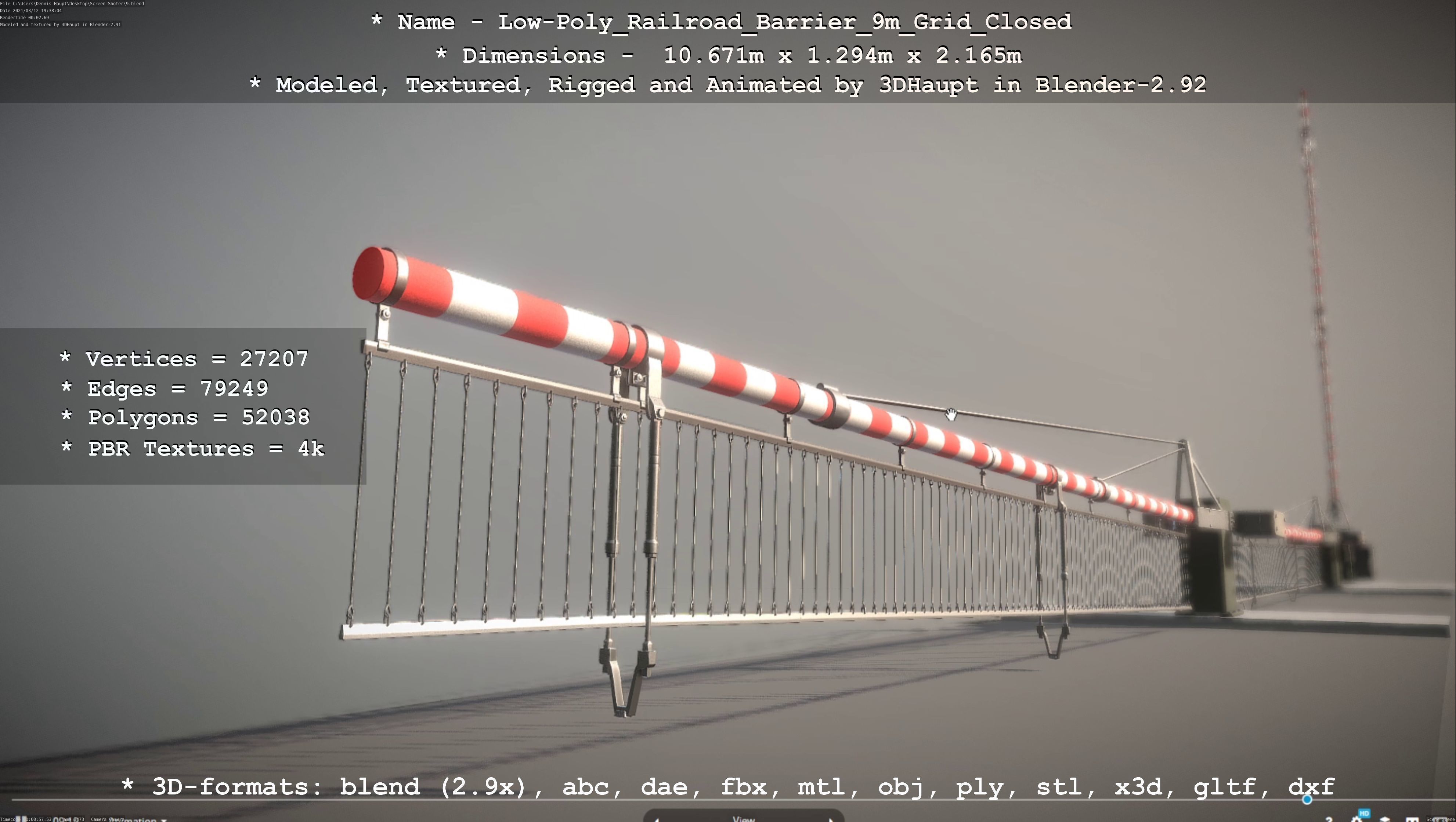 Low-Poly Railroad Barrier 9m with Protective Grid Low-poly 3D model_36