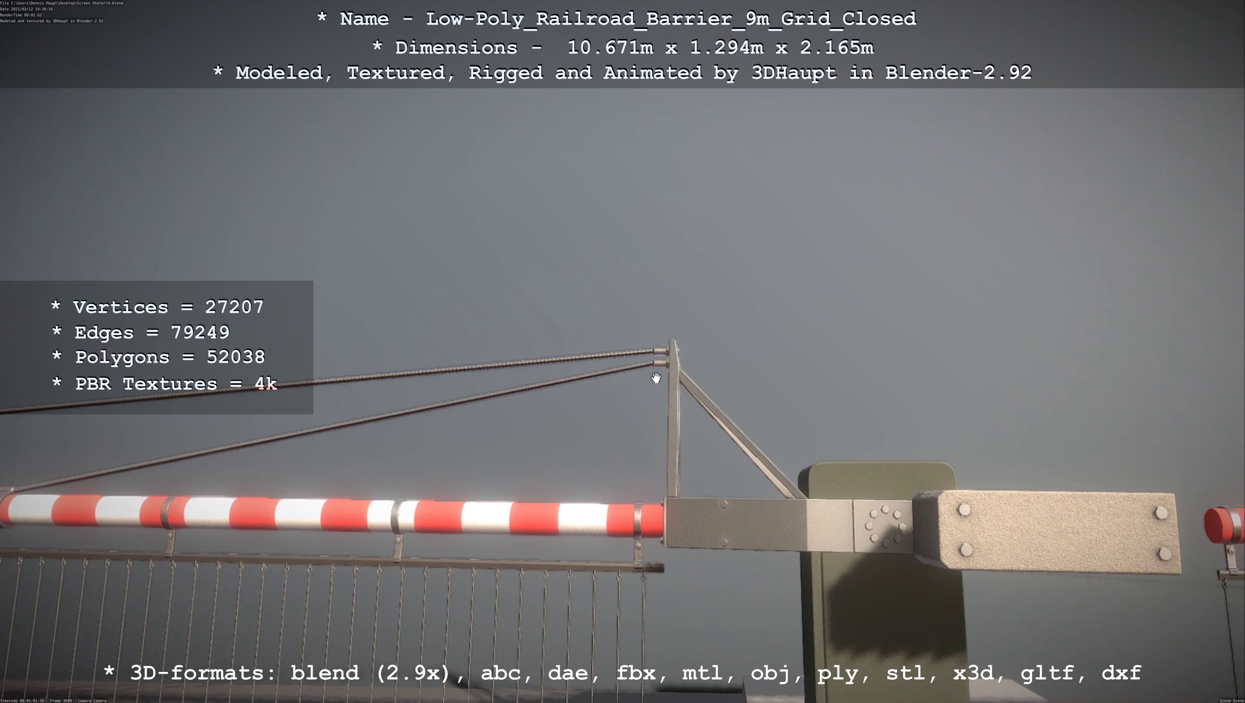 Low-Poly Railroad Barrier 9m with Protective Grid Low-poly 3D model_118