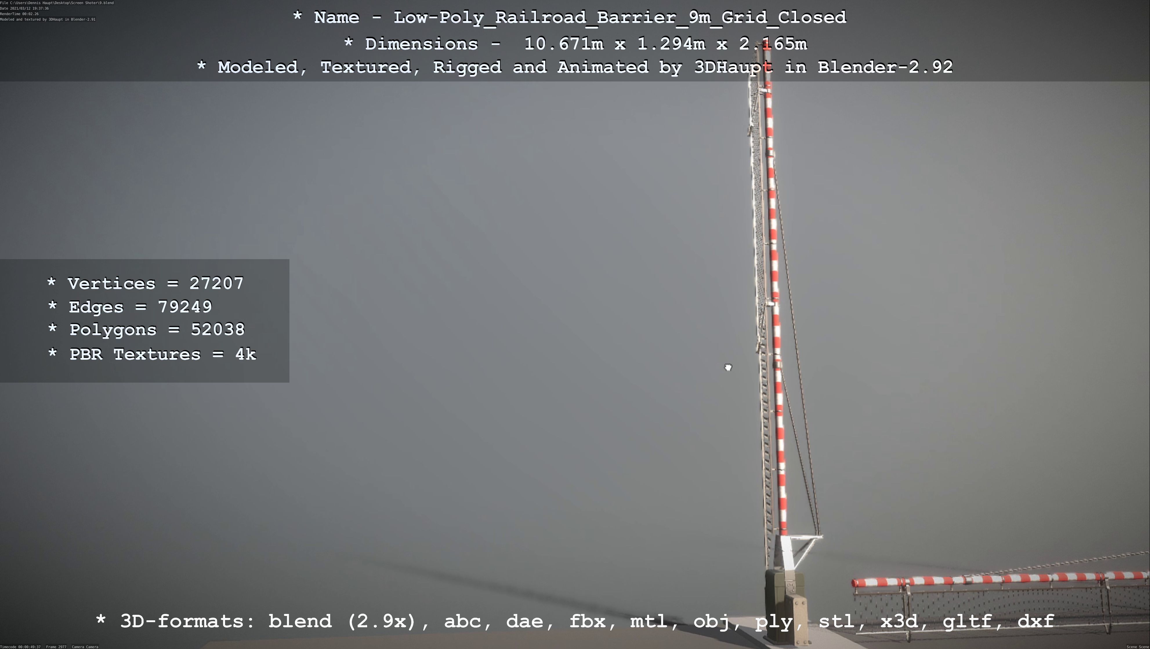 Low-Poly Railroad Barrier 9m with Protective Grid Low-poly 3D model_114