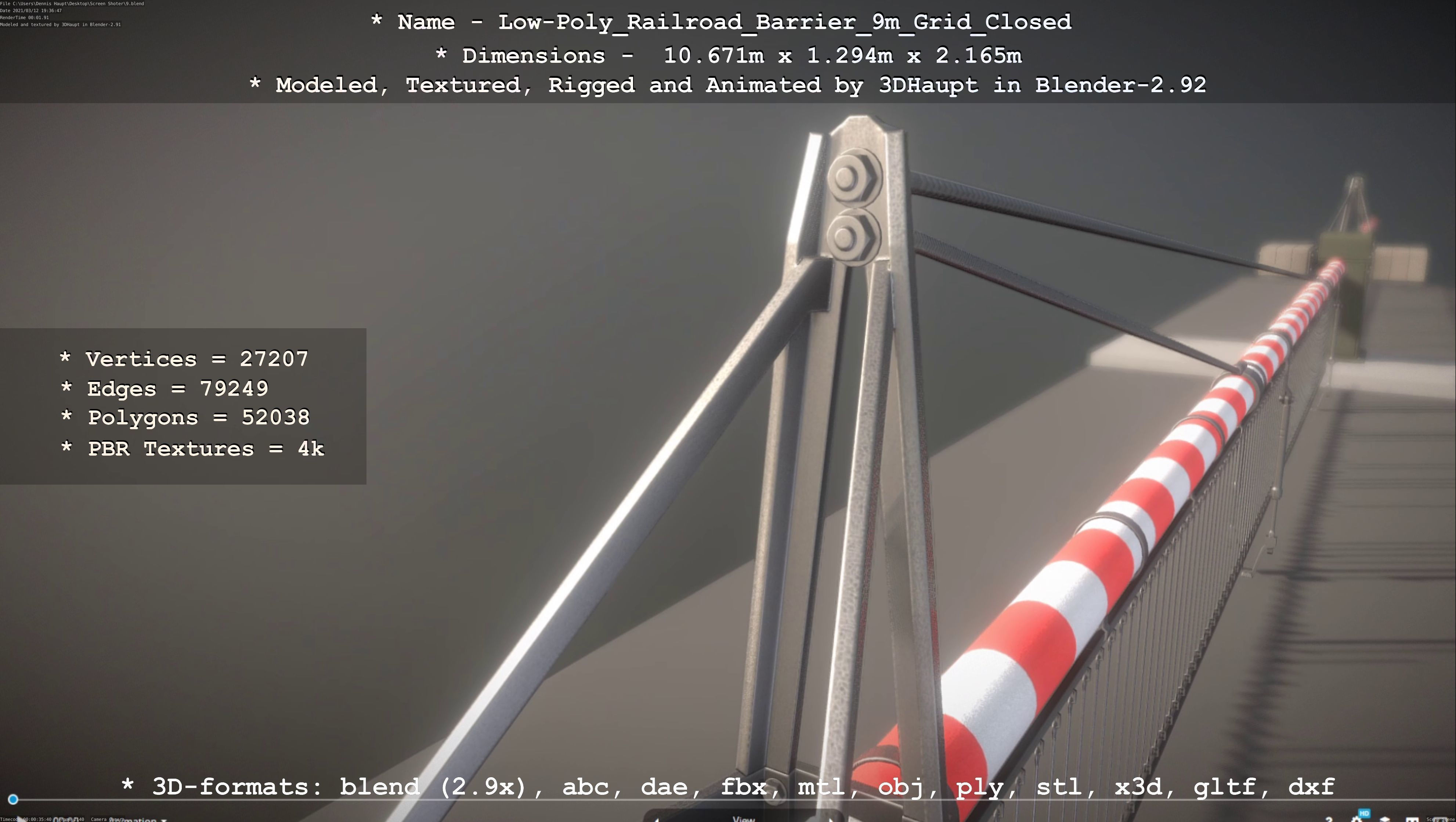 Low-Poly Railroad Barrier 9m with Protective Grid Low-poly 3D model_97