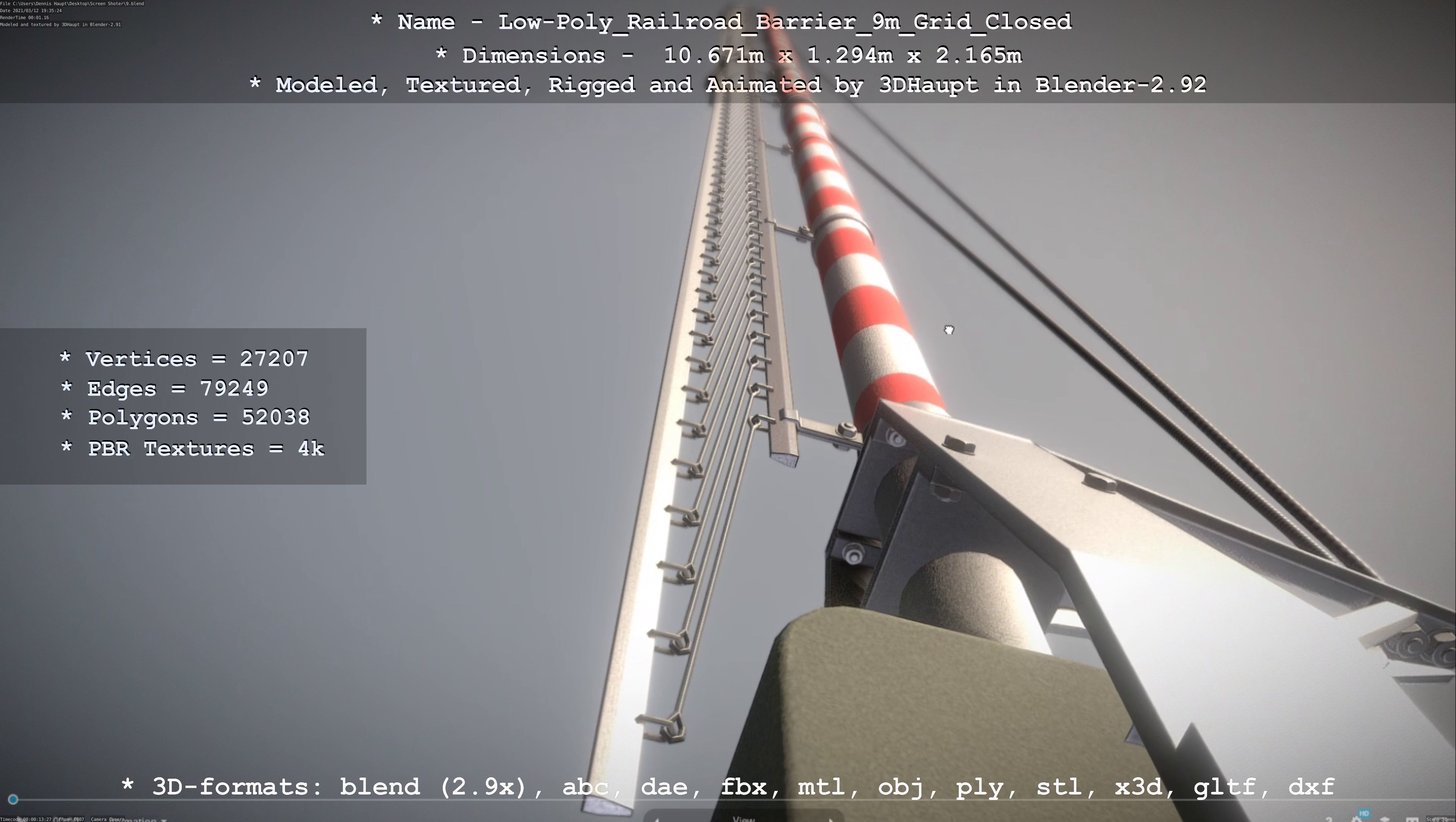 Low-Poly Railroad Barrier 9m with Protective Grid Low-poly 3D model_18