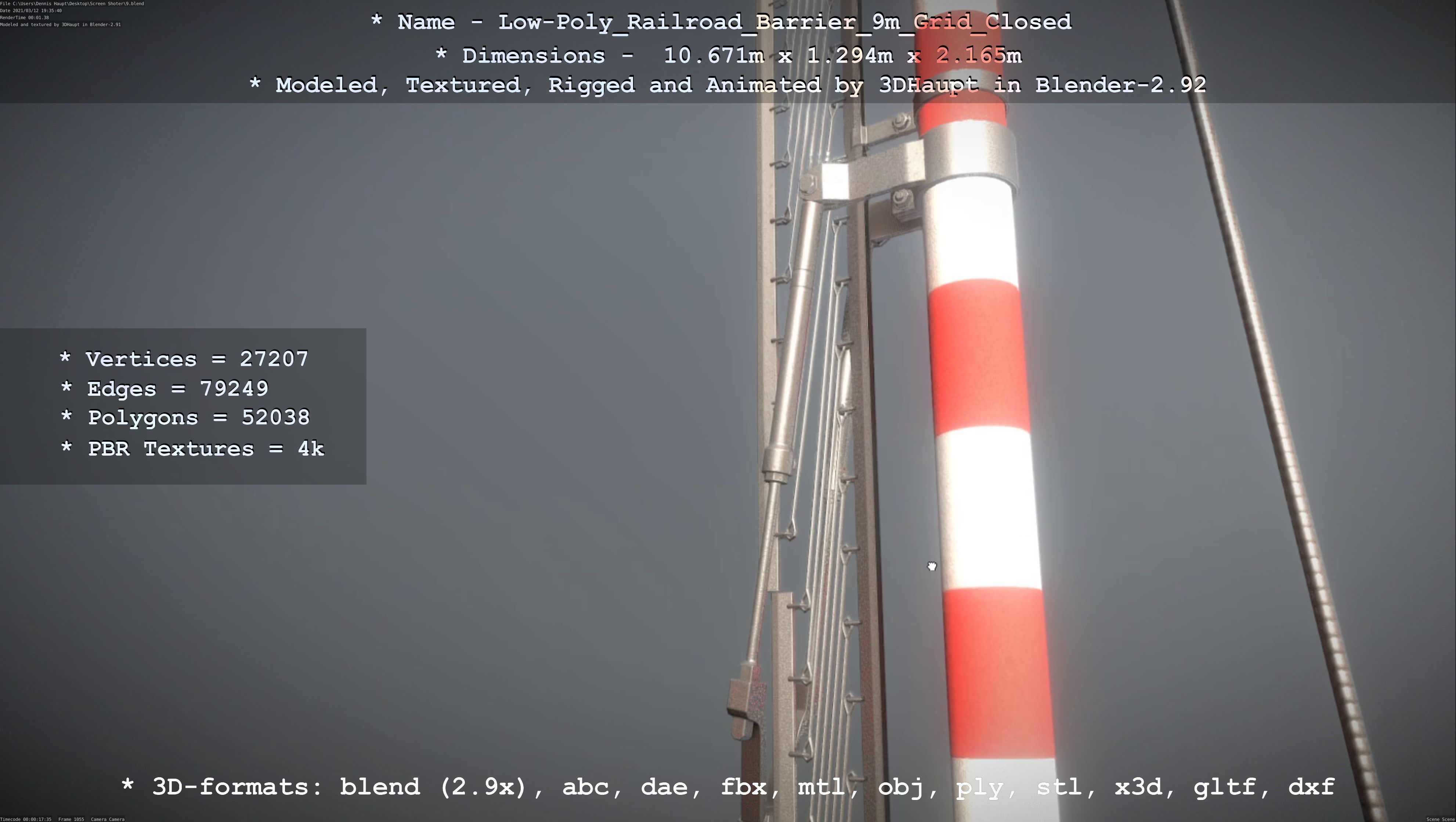 Low-Poly Railroad Barrier 9m with Protective Grid Low-poly 3D model_80