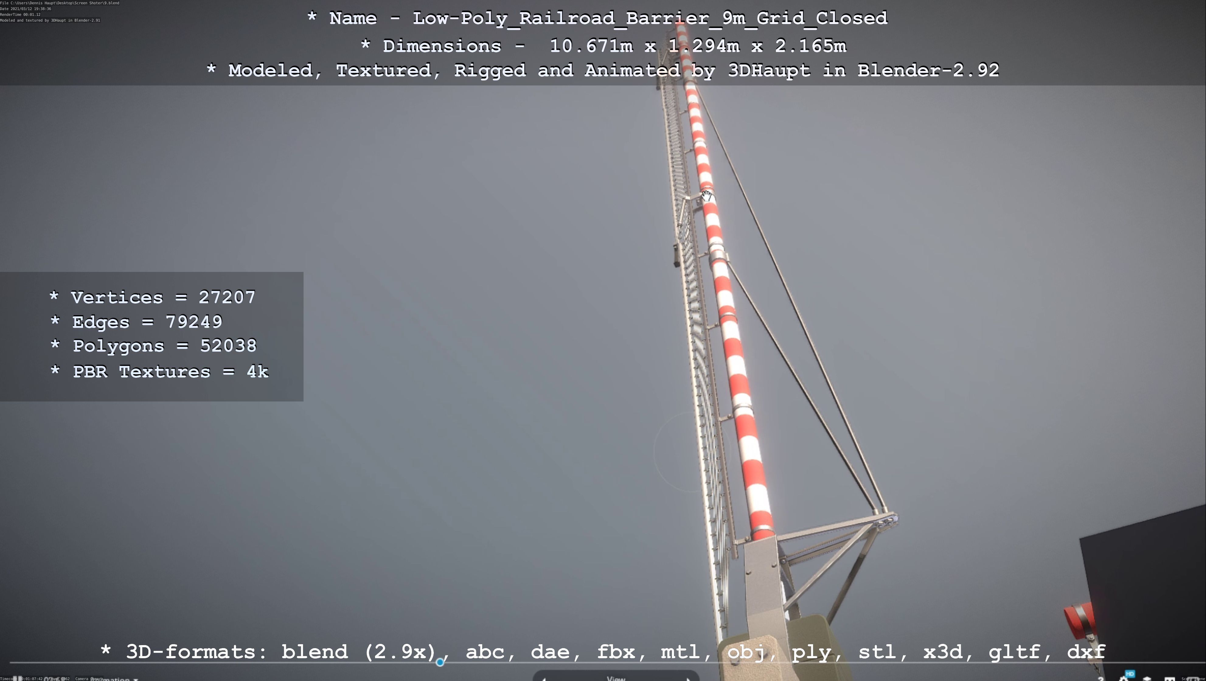 Low-Poly Railroad Barrier 9m with Protective Grid Low-poly 3D model_30