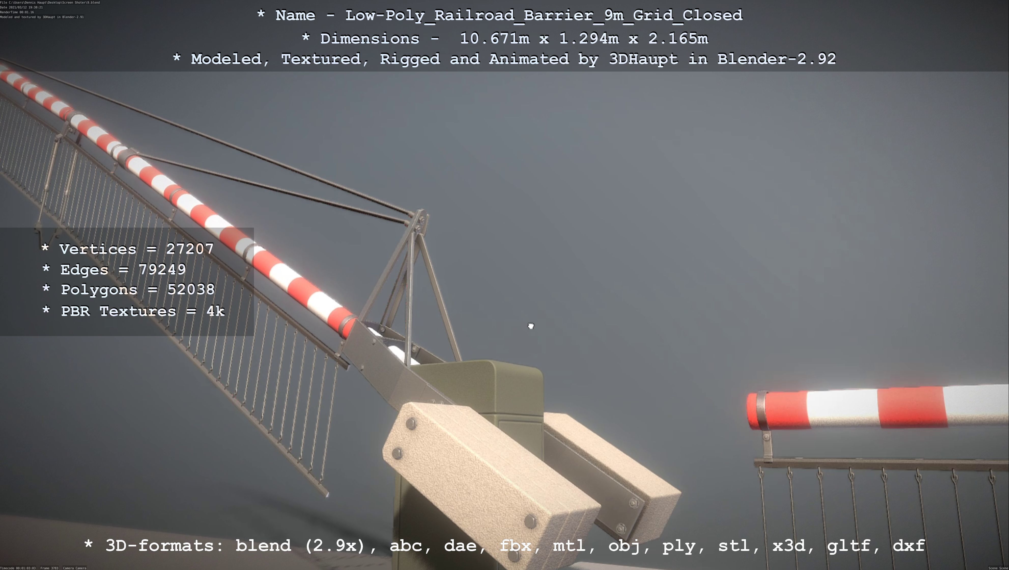 Low-Poly Railroad Barrier 9m with Protective Grid Low-poly 3D model_28