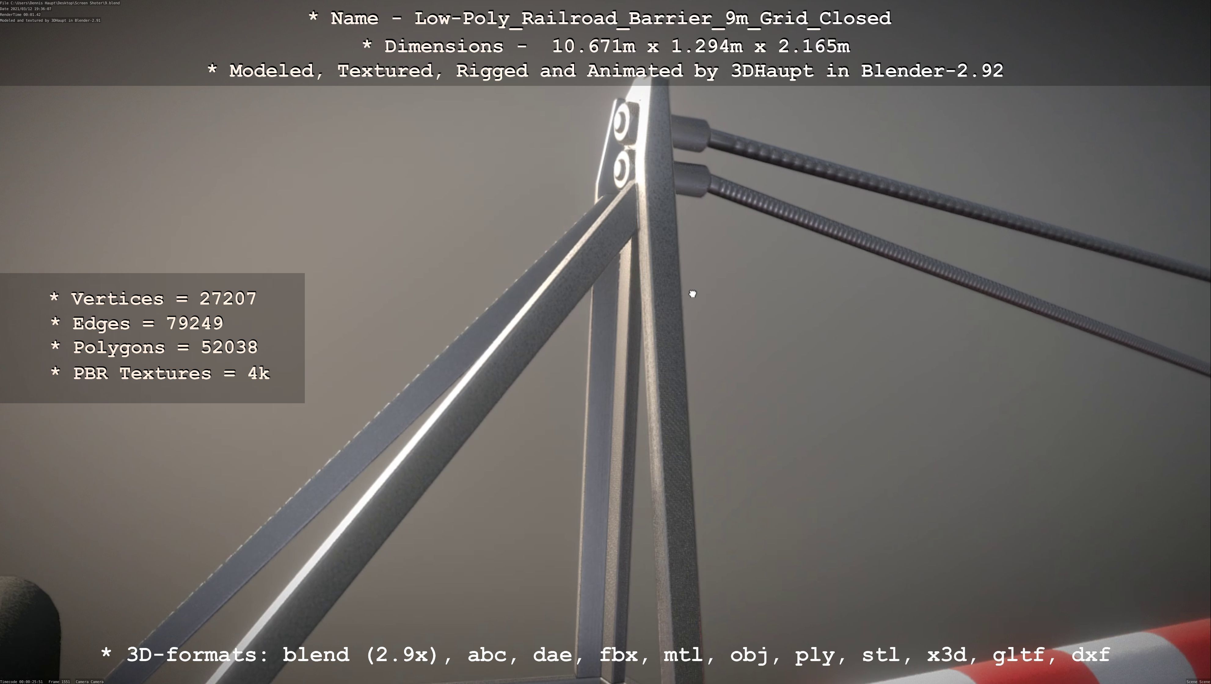 Low-Poly Railroad Barrier 9m with Protective Grid Low-poly 3D model_88