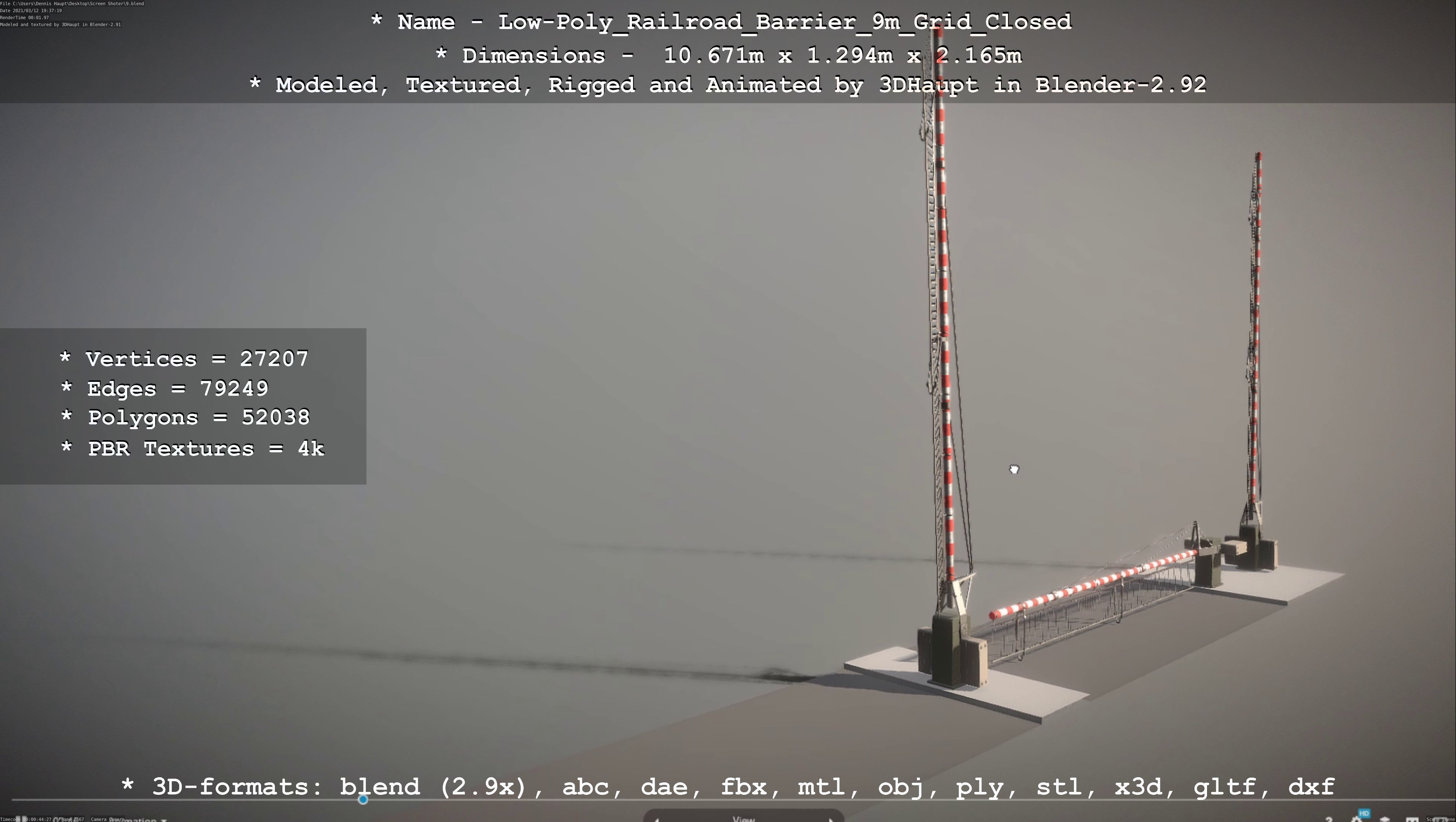 Low-Poly Railroad Barrier 9m with Protective Grid Low-poly 3D model_6