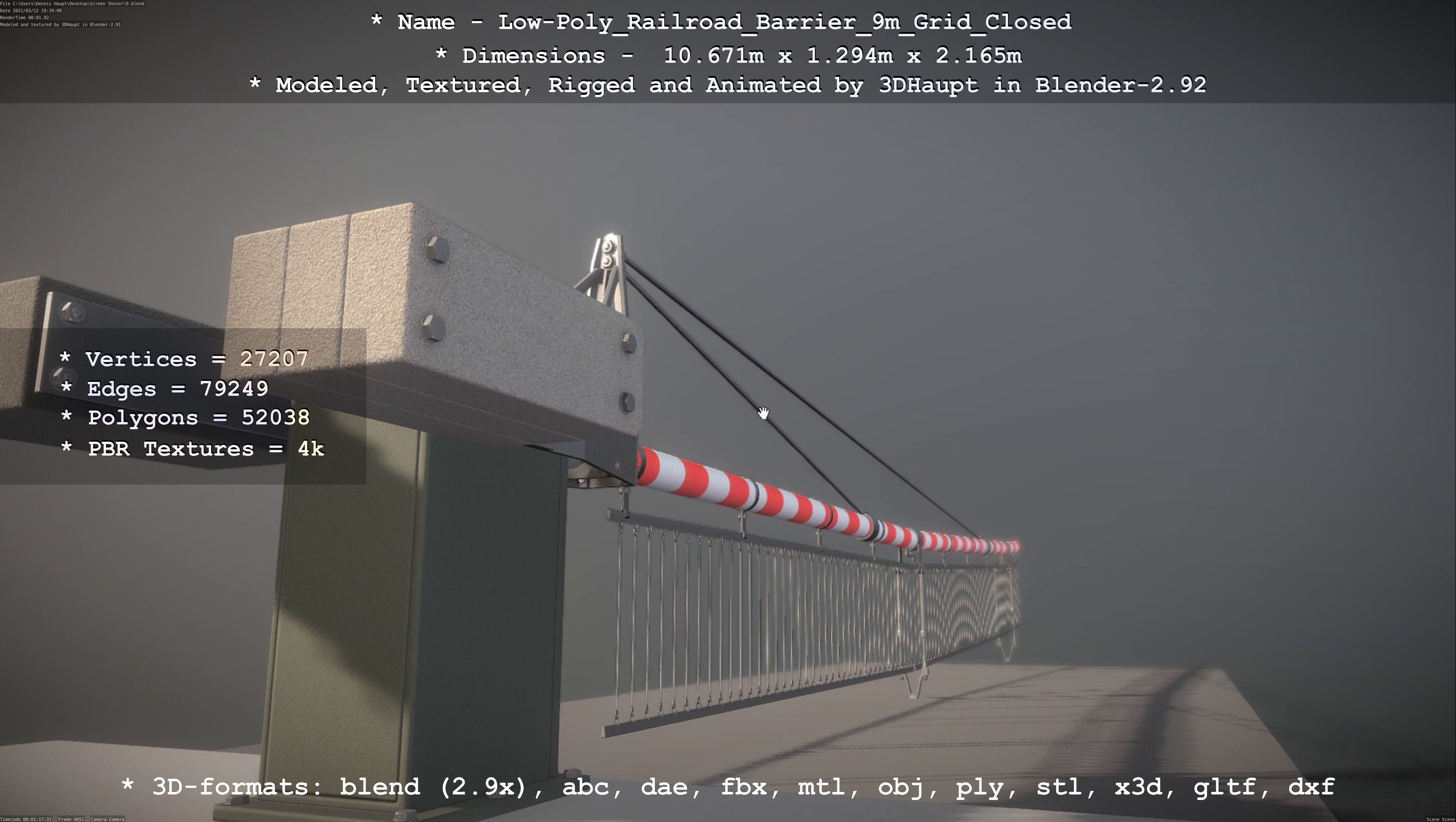 Low-Poly Railroad Barrier 9m with Protective Grid Low-poly 3D model_48