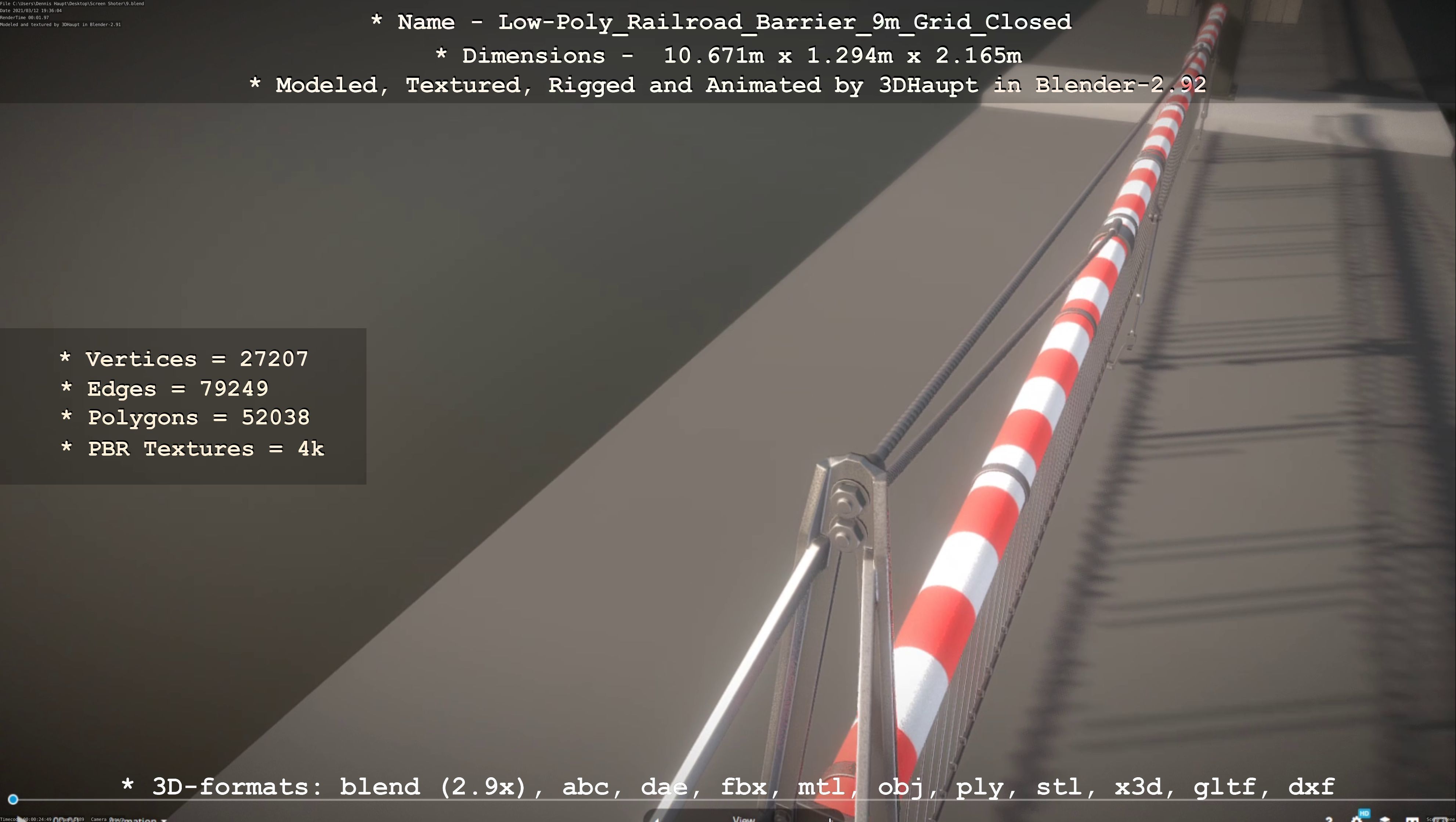 Low-Poly Railroad Barrier 9m with Protective Grid Low-poly 3D model_86