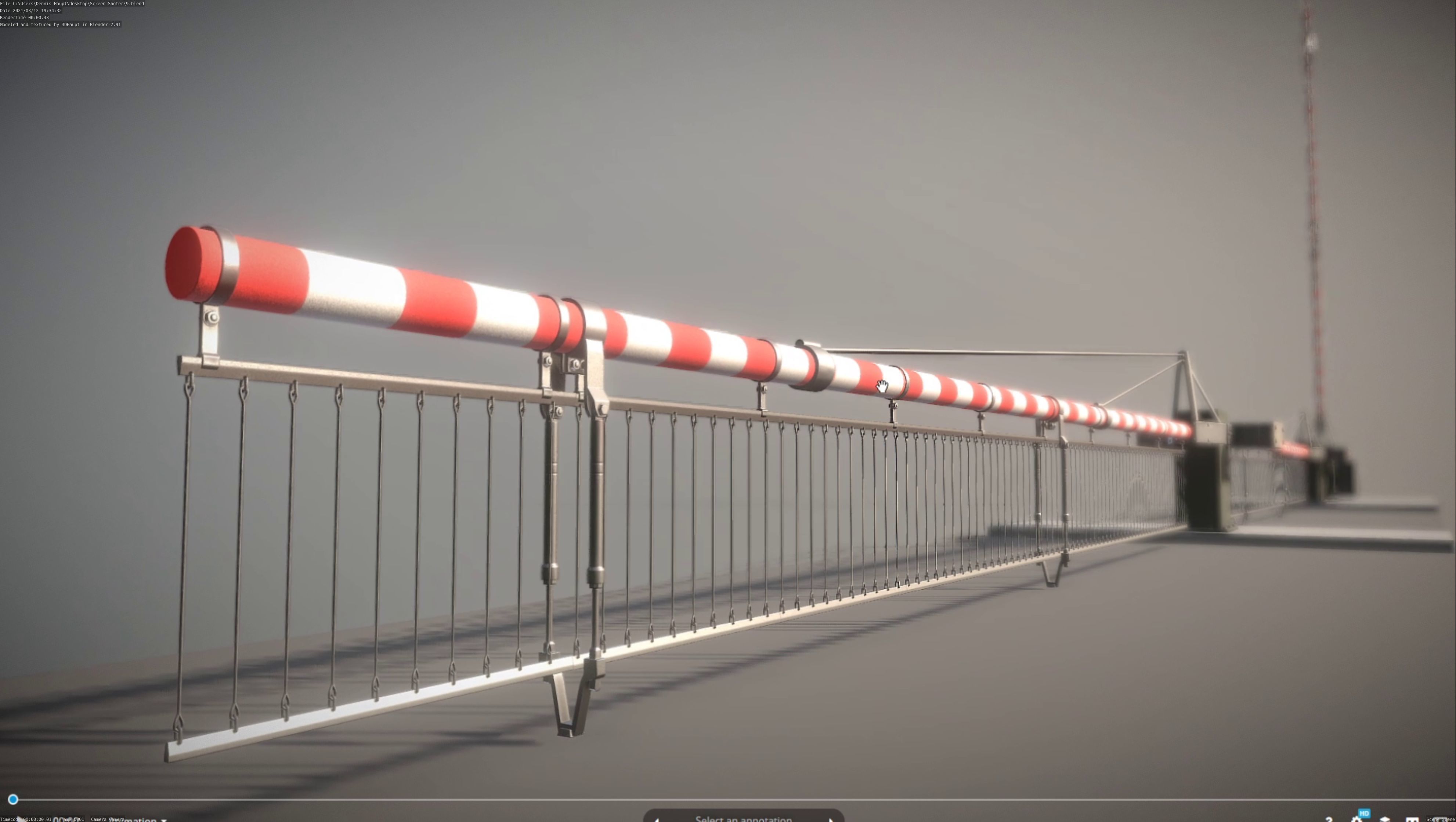 Low-Poly Railroad Barrier 9m with Protective Grid Low-poly 3D model_13