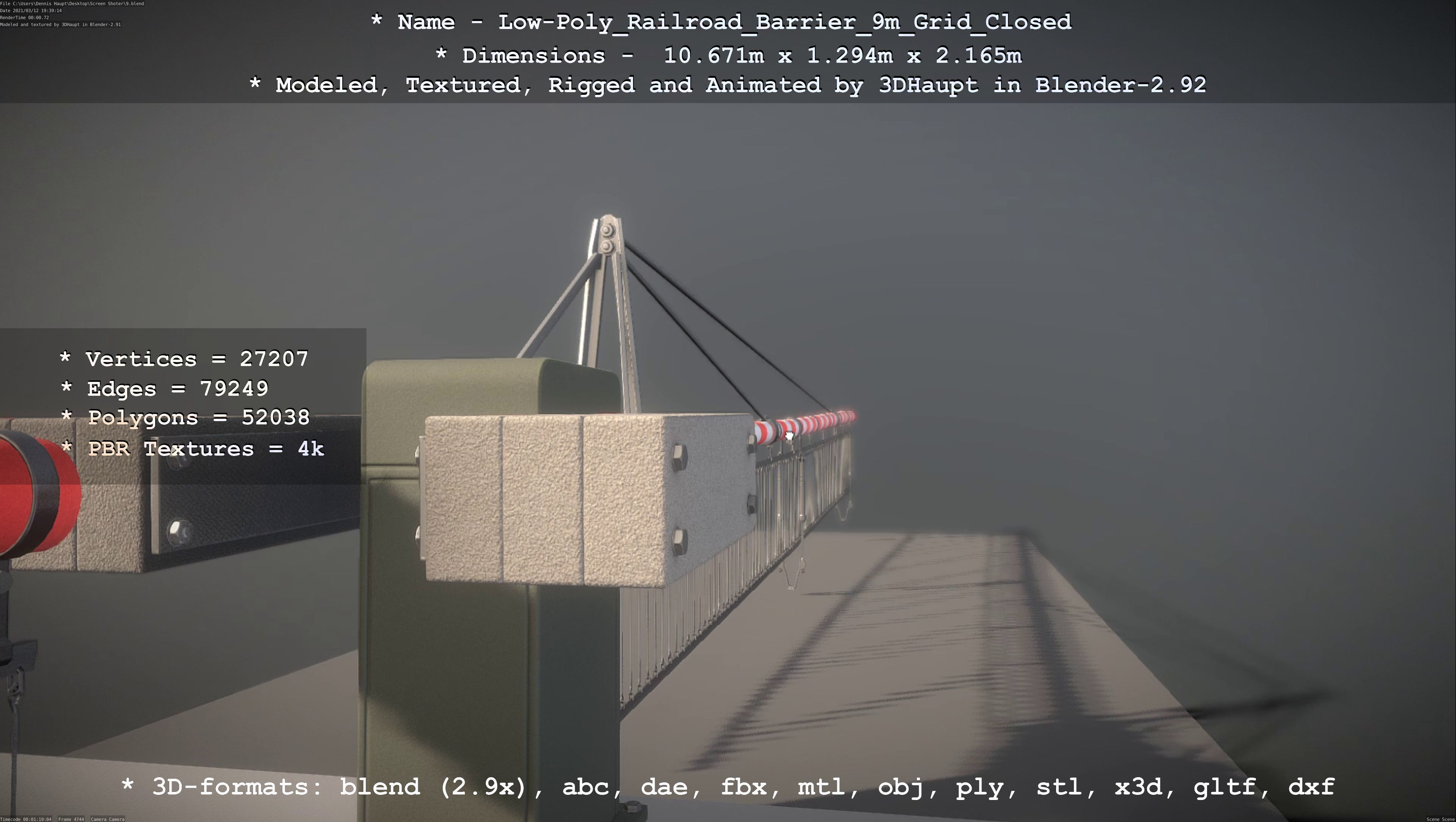 Low-Poly Railroad Barrier 9m with Protective Grid Low-poly 3D model_51