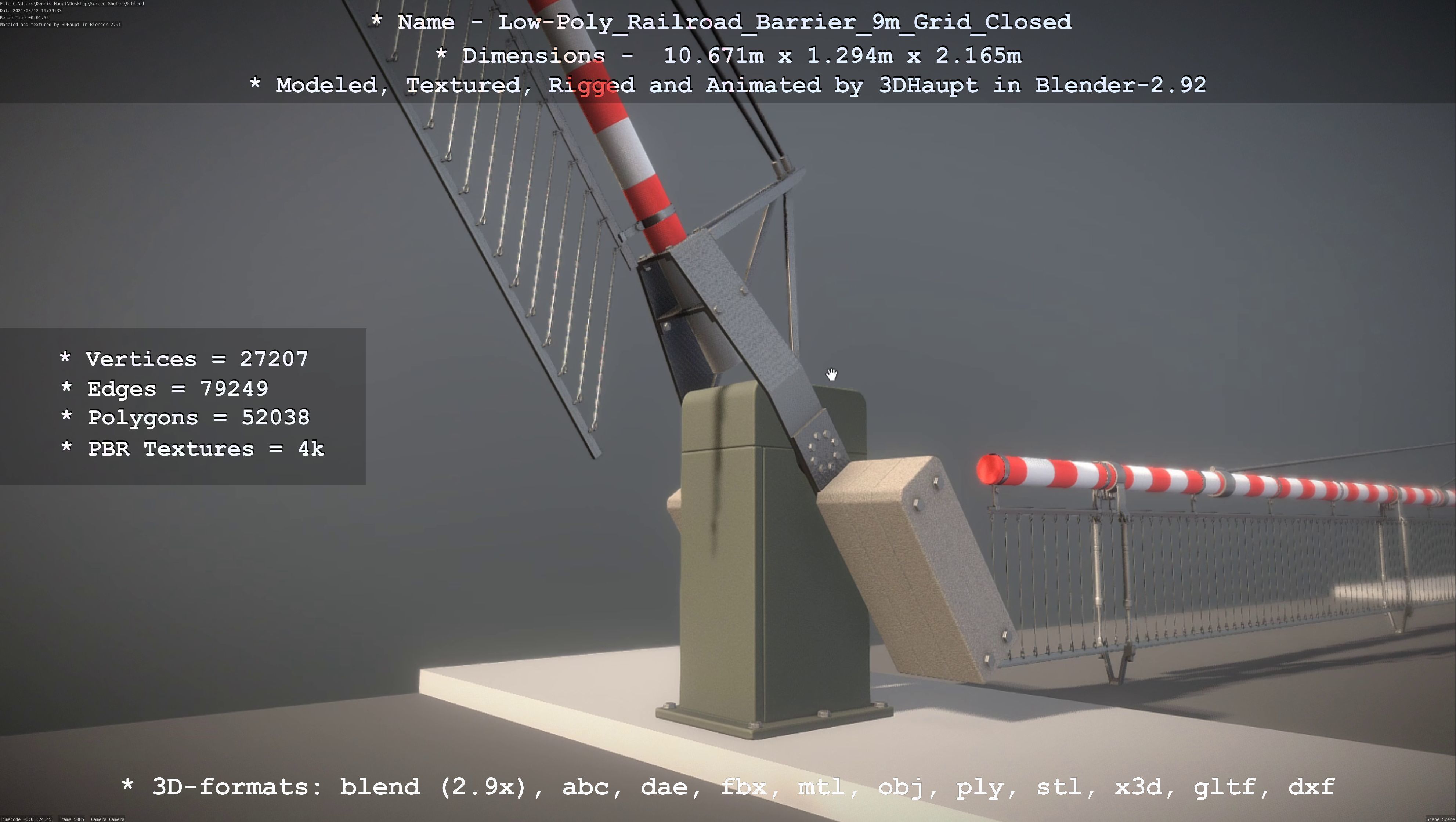 Low-Poly Railroad Barrier 9m with Protective Grid Low-poly 3D model_11