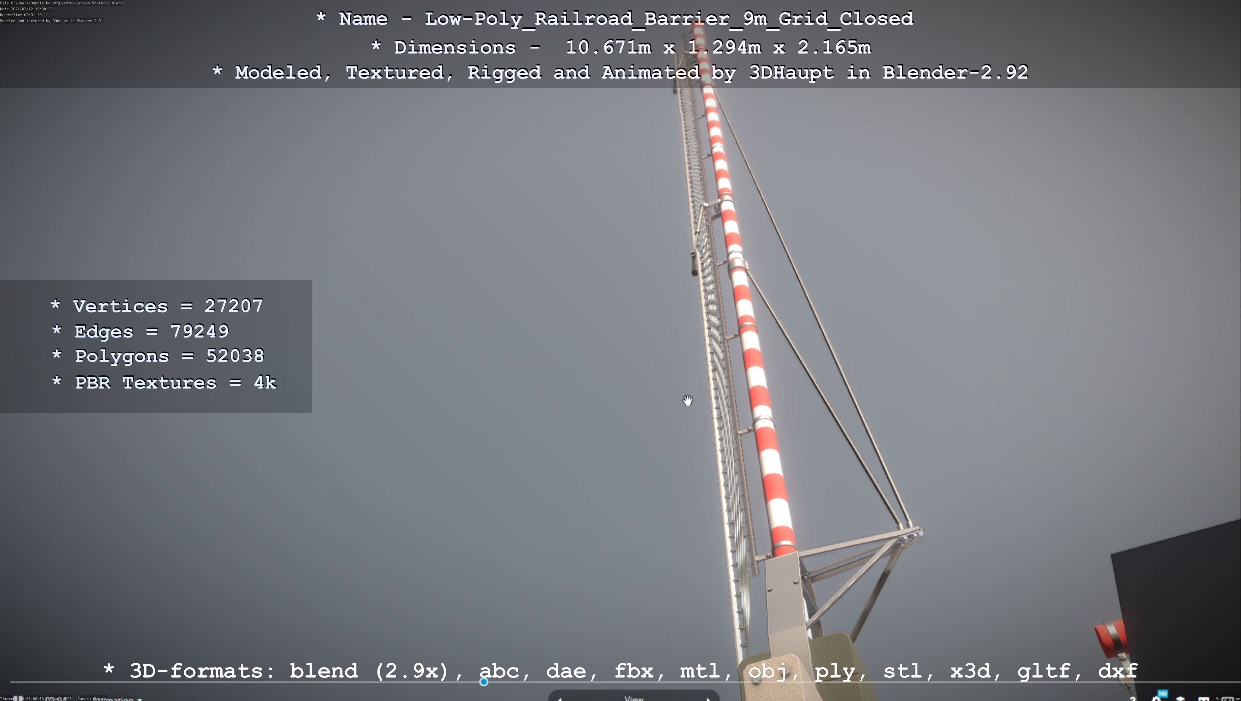 Low-Poly Railroad Barrier 9m with Protective Grid Low-poly 3D model_31