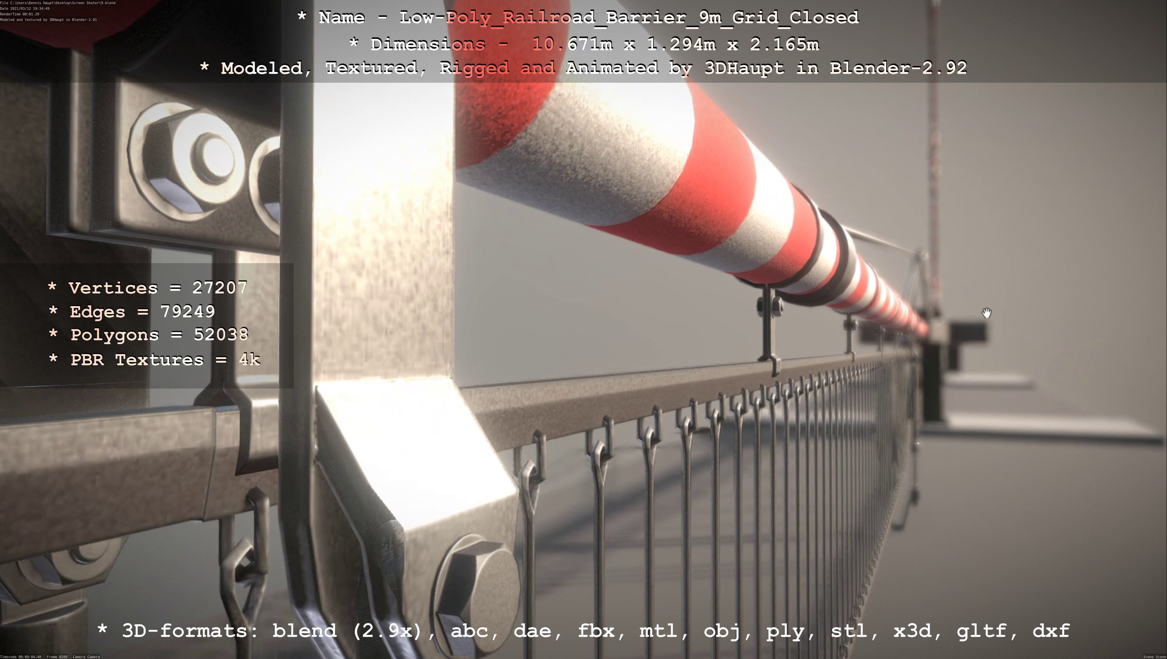 Low-Poly Railroad Barrier 9m with Protective Grid Low-poly 3D model_17