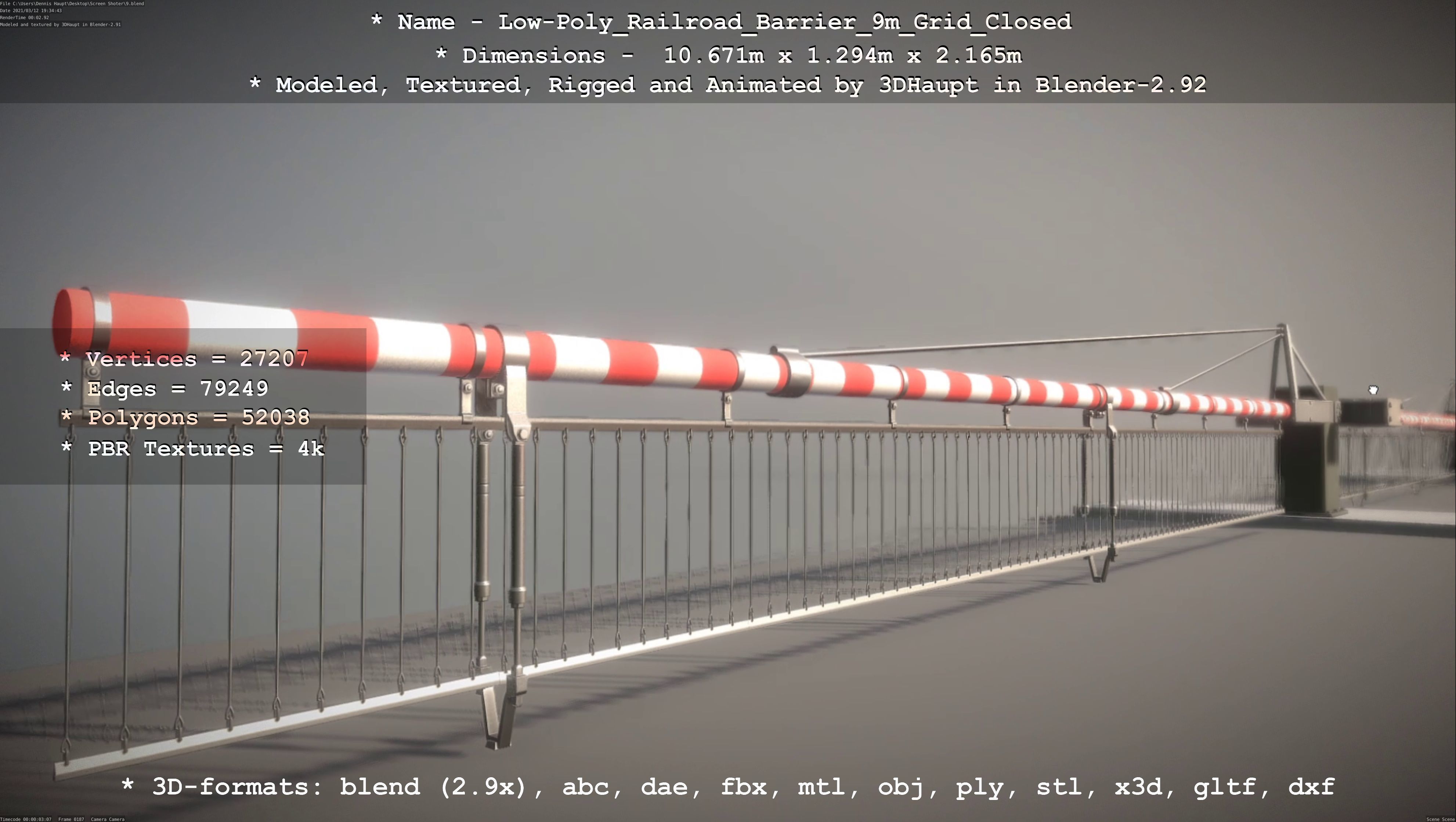 Low-Poly Railroad Barrier 9m with Protective Grid Low-poly 3D model_16