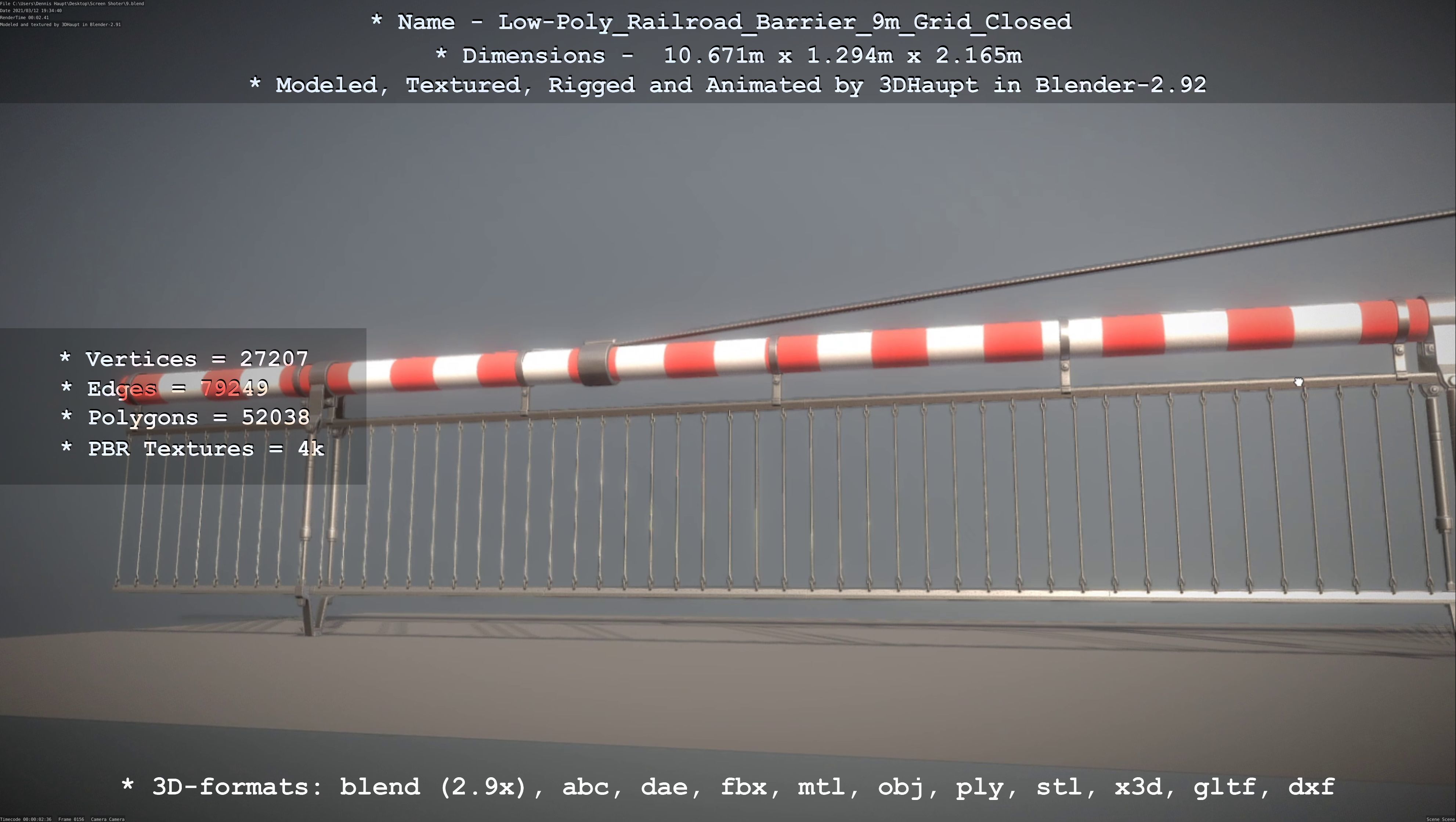 Low-Poly Railroad Barrier 9m with Protective Grid Low-poly 3D model_62
