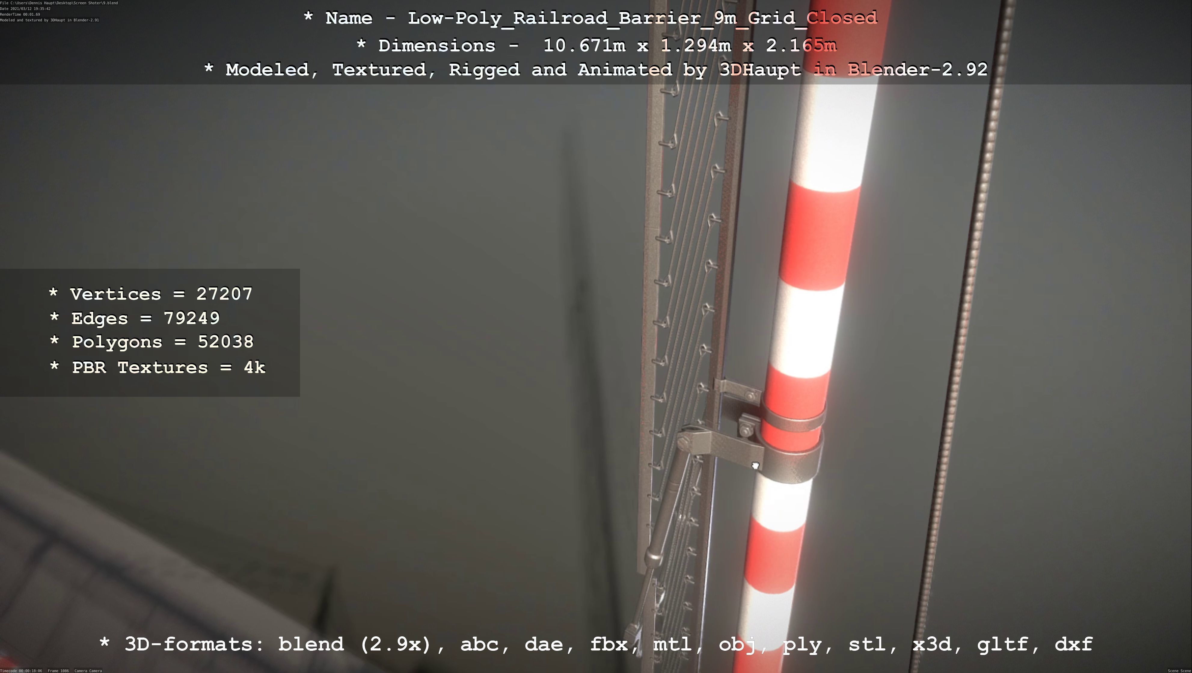 Low-Poly Railroad Barrier 9m with Protective Grid Low-poly 3D model_81