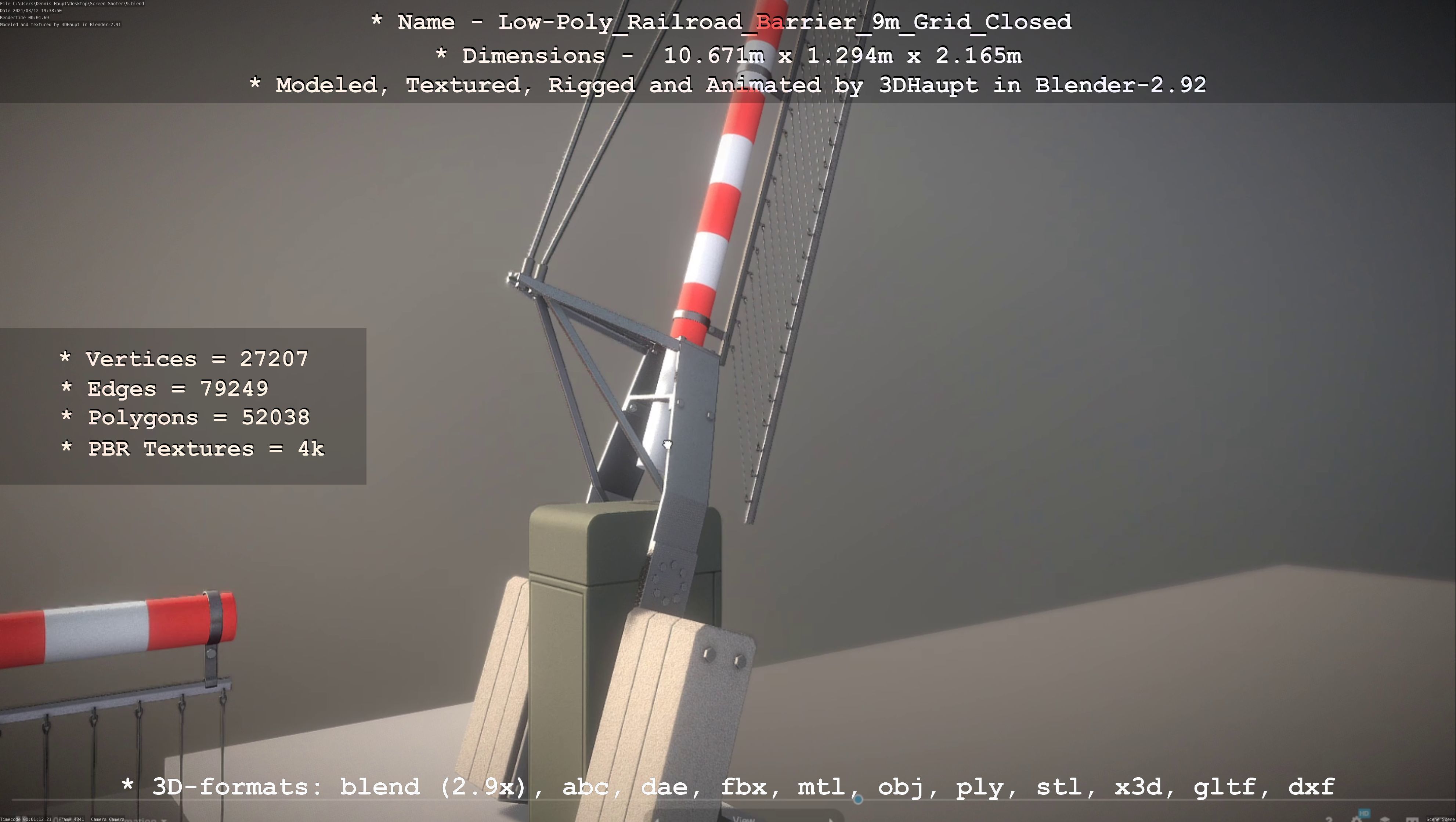 Low-Poly Railroad Barrier 9m with Protective Grid Low-poly 3D model_40