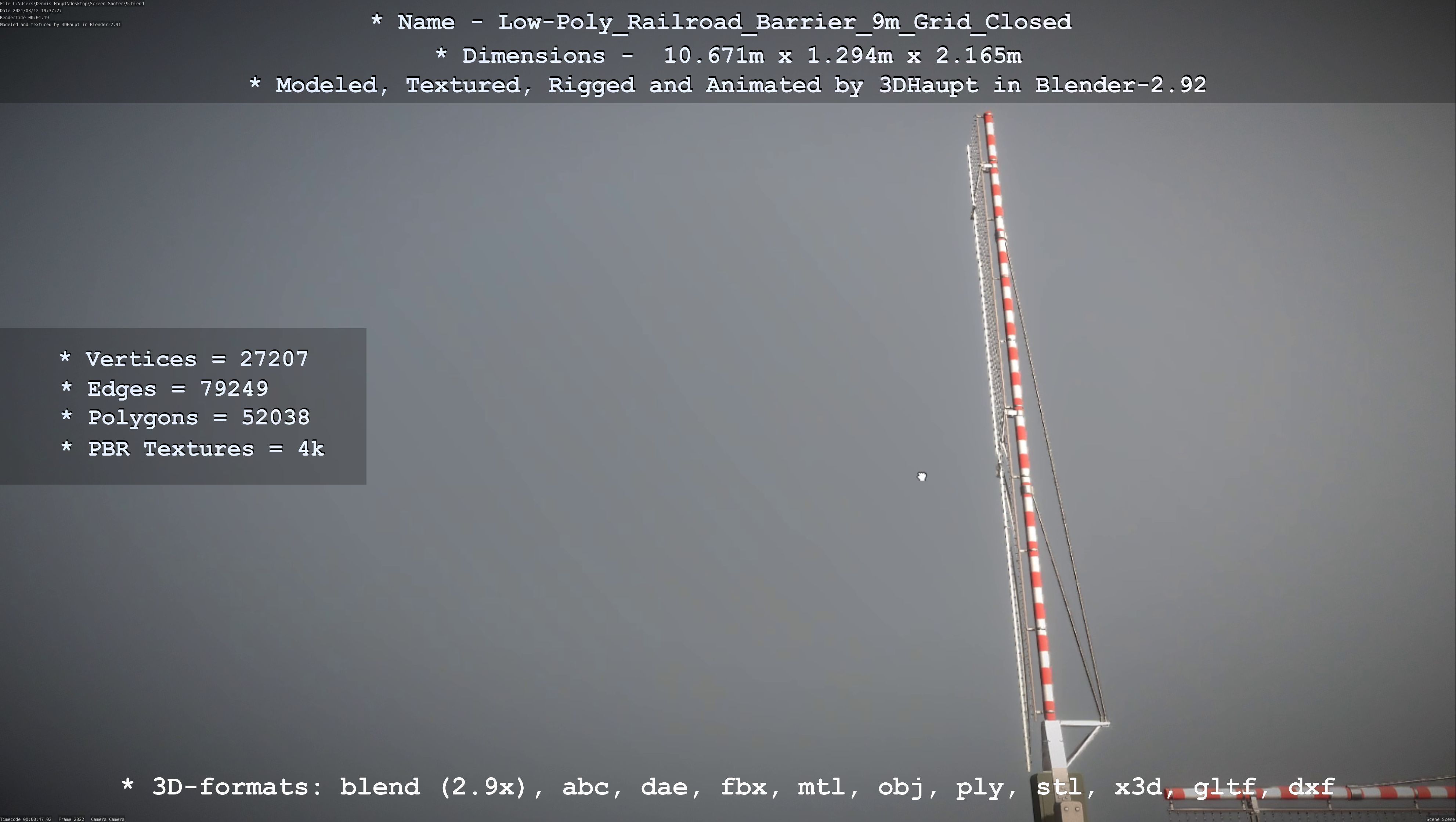 Low-Poly Railroad Barrier 9m with Protective Grid Low-poly 3D model_109