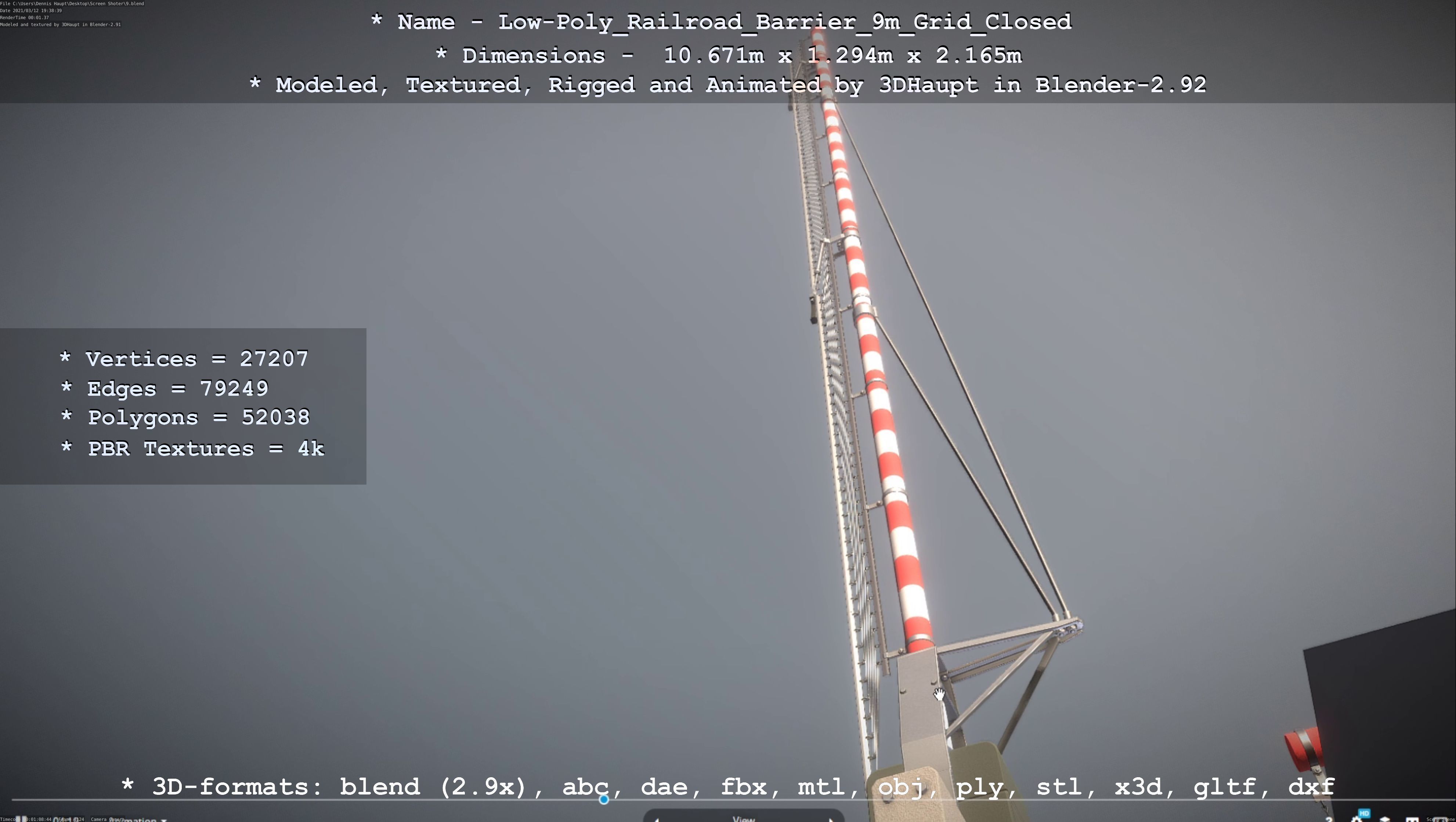 Low-Poly Railroad Barrier 9m with Protective Grid Low-poly 3D model_32