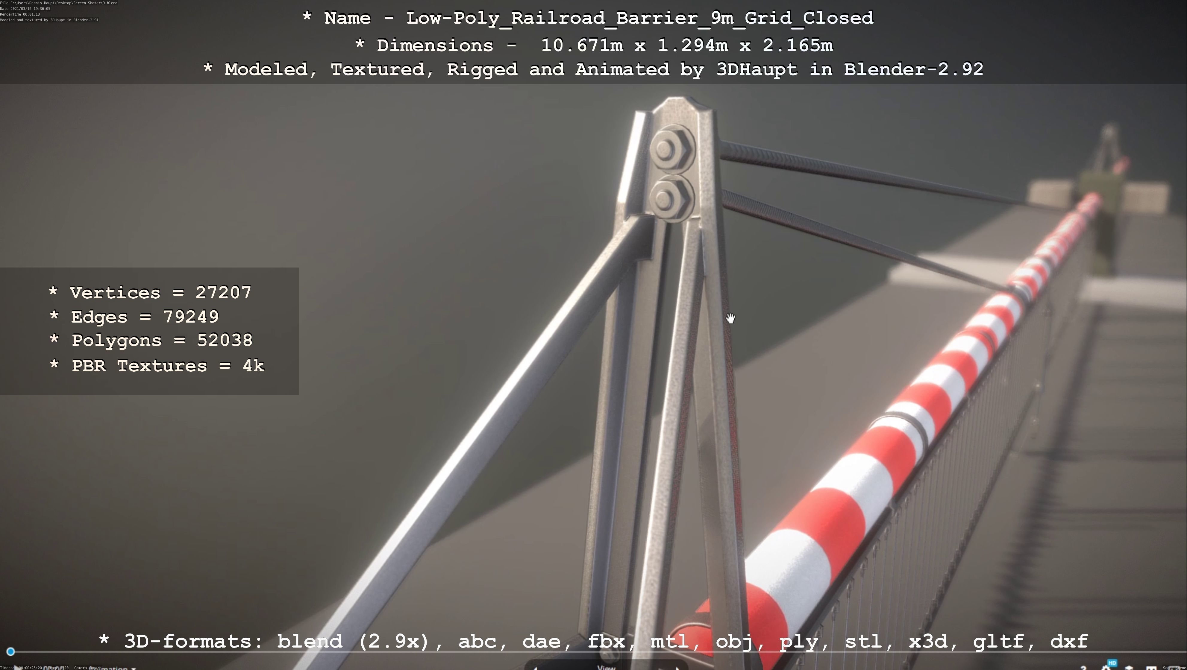 Low-Poly Railroad Barrier 9m with Protective Grid Low-poly 3D model_87