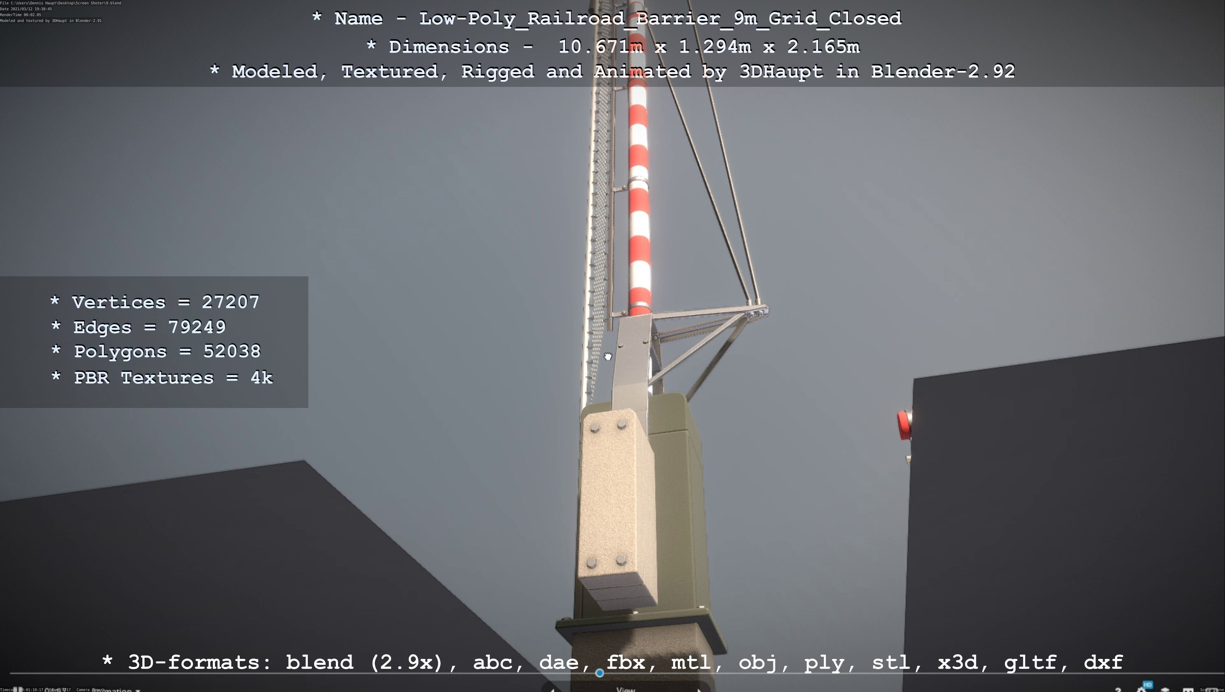 Low-Poly Railroad Barrier 9m with Protective Grid Low-poly 3D model_35