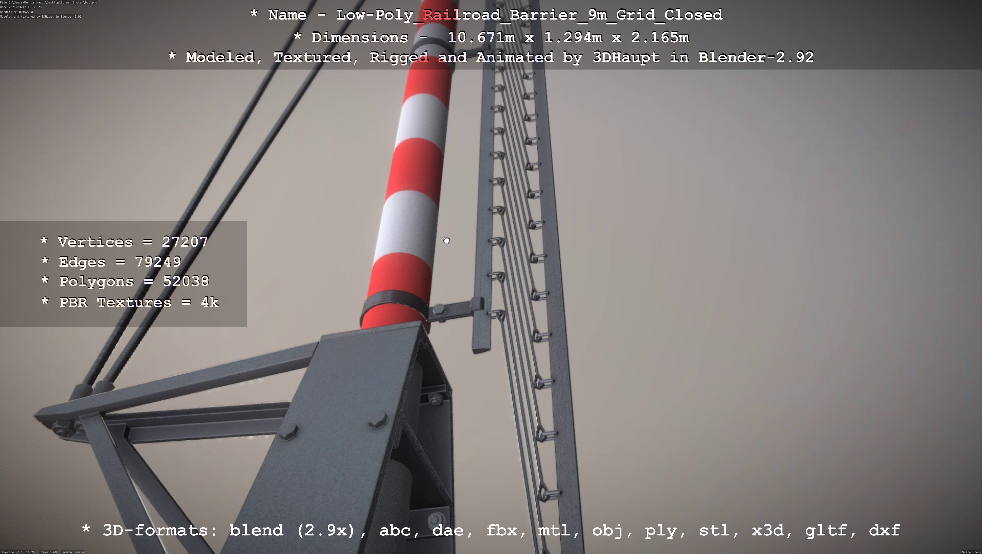 Low-Poly Railroad Barrier 9m with Protective Grid Low-poly 3D model_75