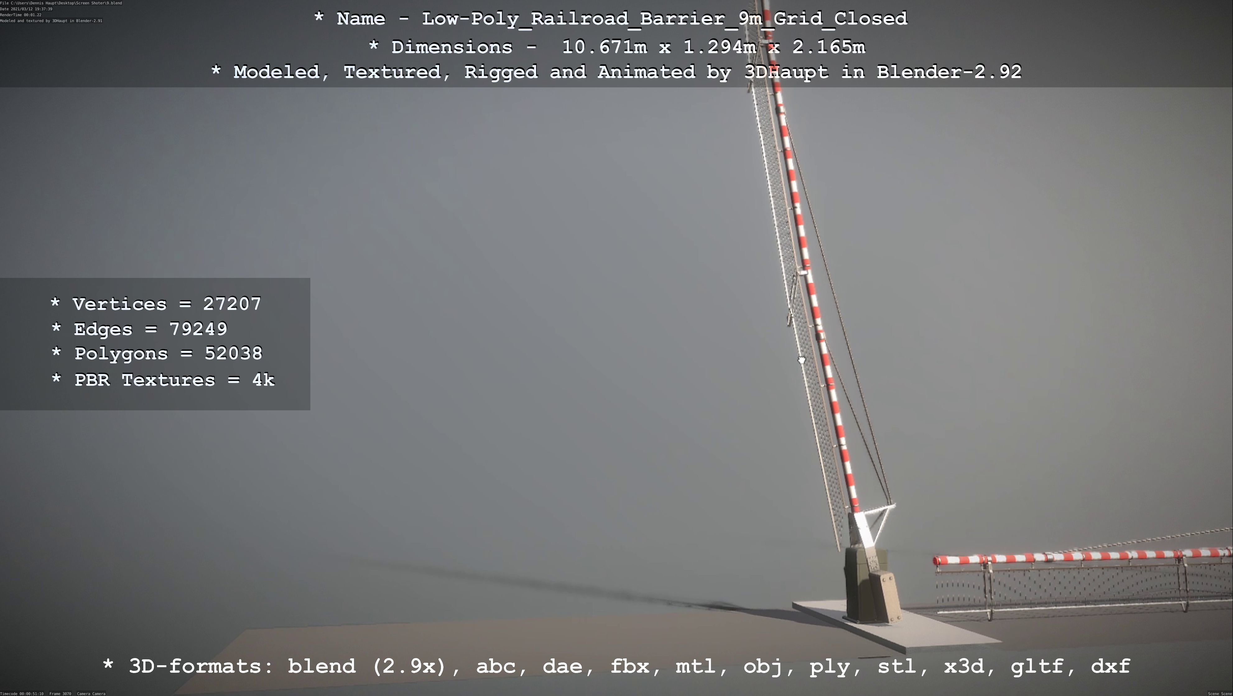 Low-Poly Railroad Barrier 9m with Protective Grid Low-poly 3D model_117