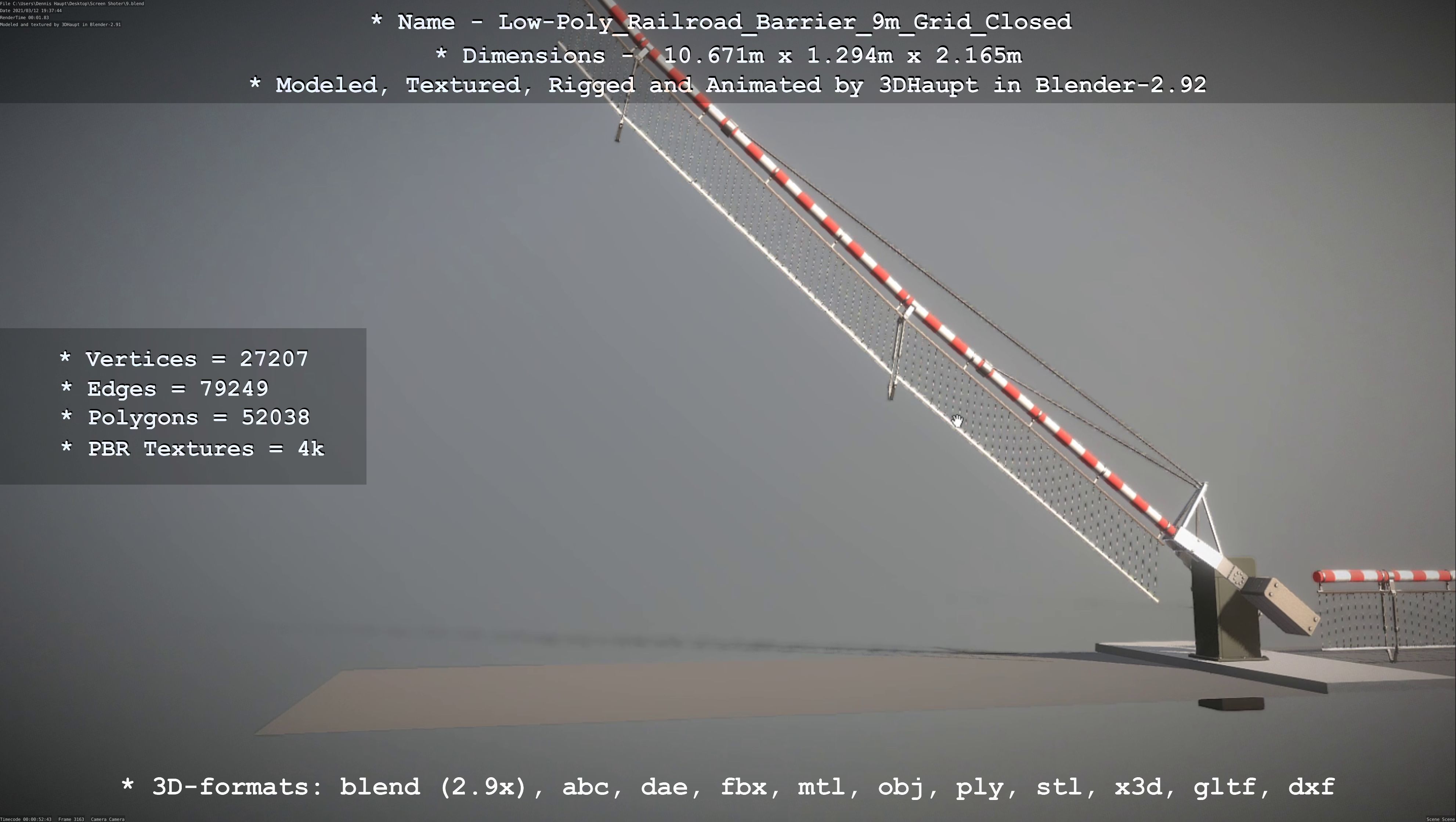 Low-Poly Railroad Barrier 9m with Protective Grid Low-poly 3D model_121