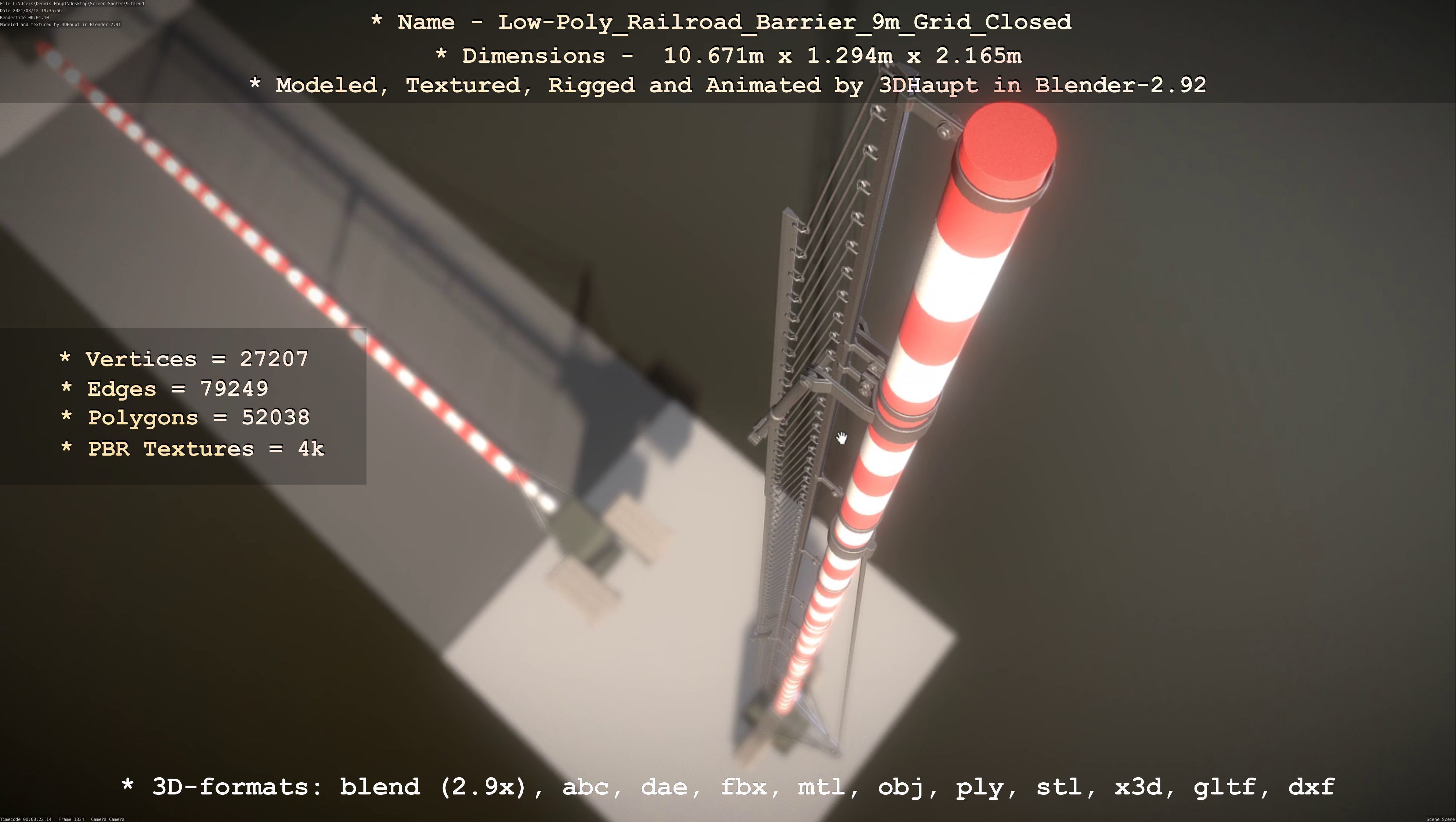 Low-Poly Railroad Barrier 9m with Protective Grid Low-poly 3D model_21